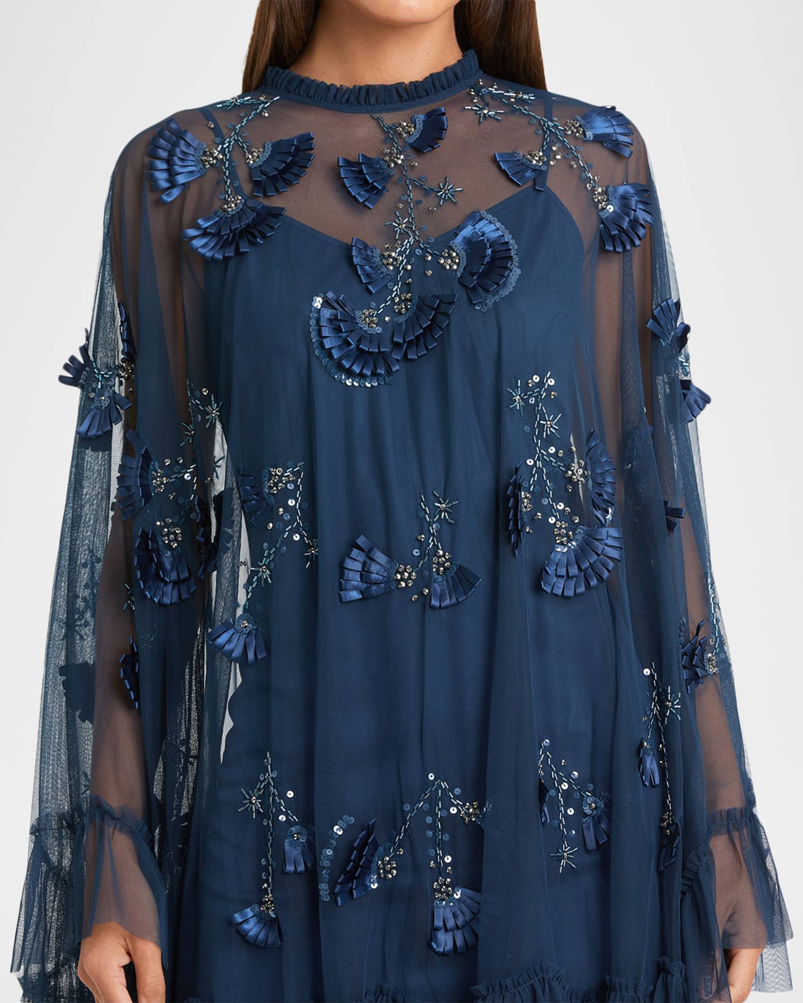 Mac Duggal Embellished Mesh A-Line Mini Dress | Neiman Marcus