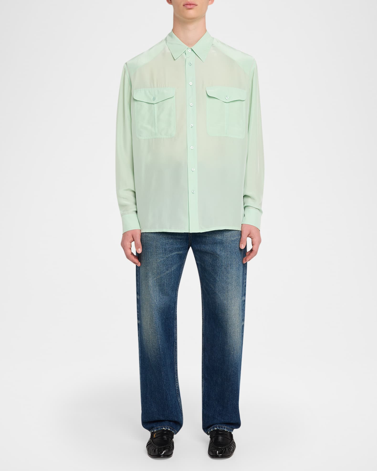 Saint Laurent Men's Viscose and Silk Double-Pocket Button-Down