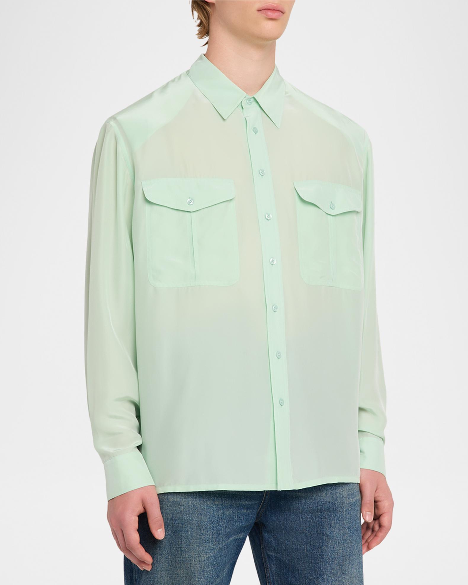 Saint Laurent Men's Viscose and Silk Double-Pocket Button-Down