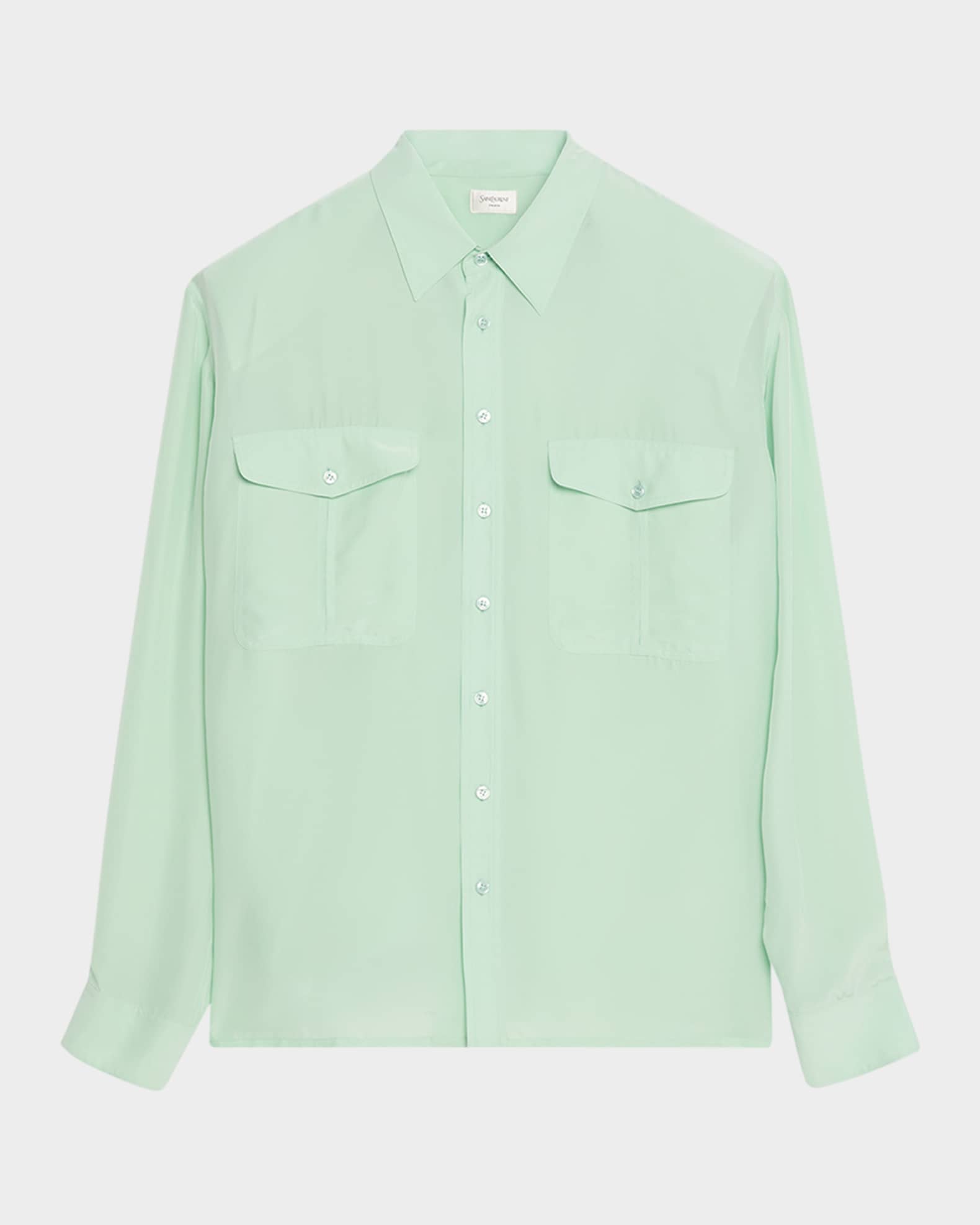 mens green silk dress shirt Men's Cotton Silk Blend Solid Shirt In Bottle Green (VASMSH002GN_36) main image 0