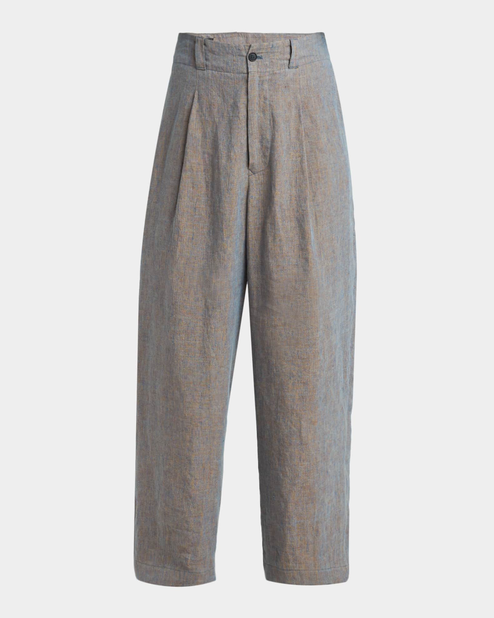 Giorgio Armani Men's Linen Pleated Wide-Leg Trousers | Neiman Marcus