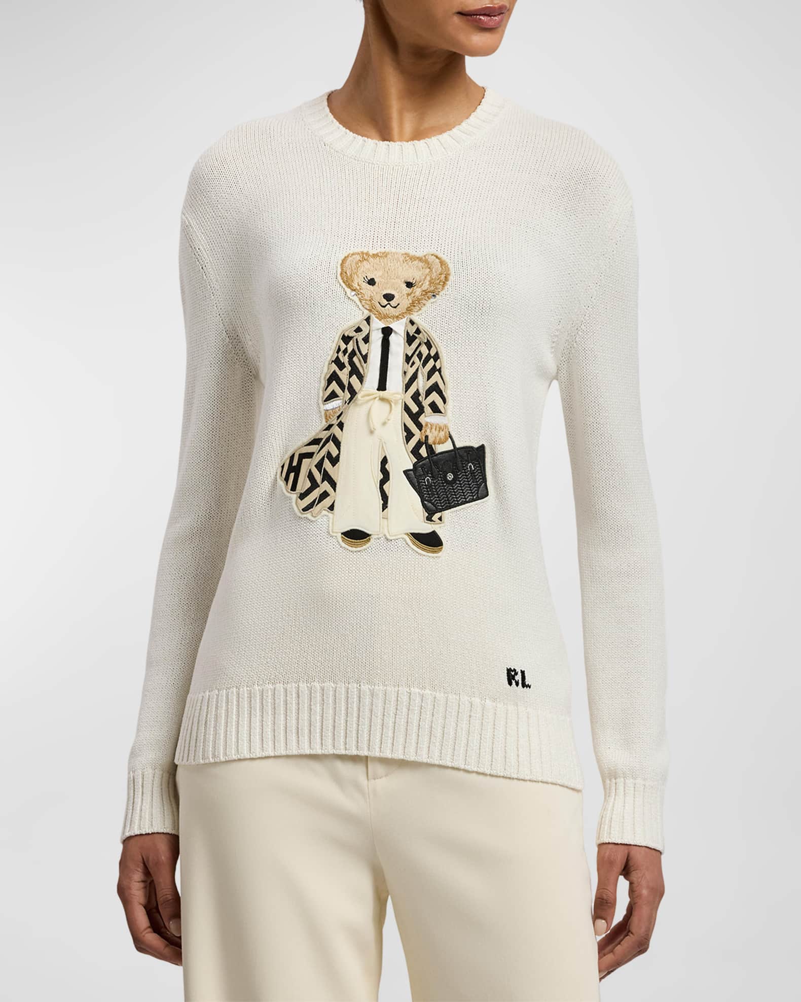 Ralph Lauren Collection Polo Bear Silk Crewneck Sweater | Neiman