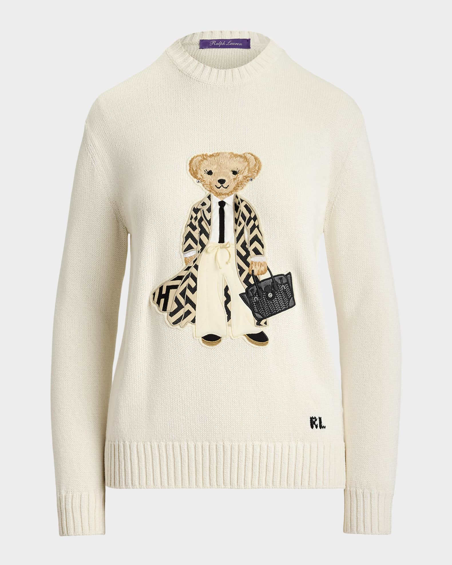 Ralph Lauren Collection Polo Bear Silk Crewneck Sweater | Neiman