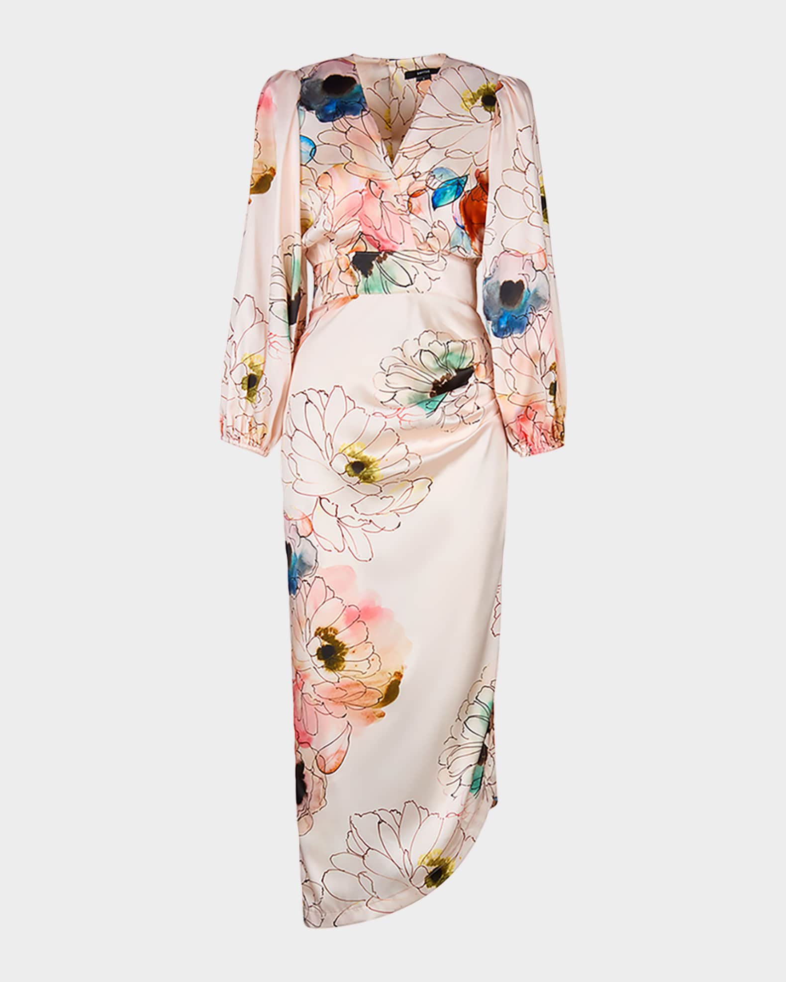 Smythe Floral Asymmetrical Balloon-Sleeve Dress | Neiman Marcus
