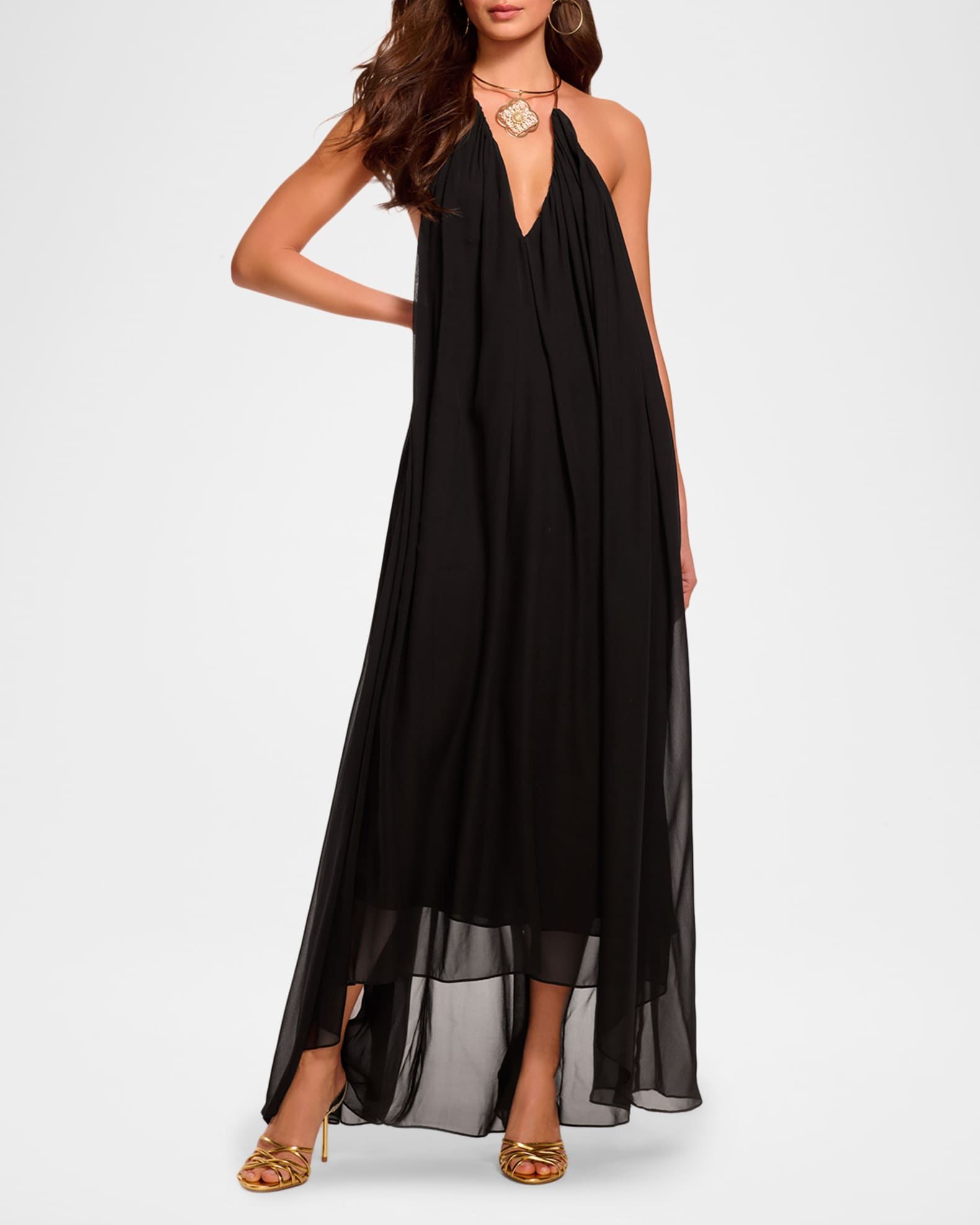 ブラック　 シープスキン風ラグ THM37-MILK Ramy Brook Rainn Backless Silk Chiffon Trapeze Gown | Neiman Marcus