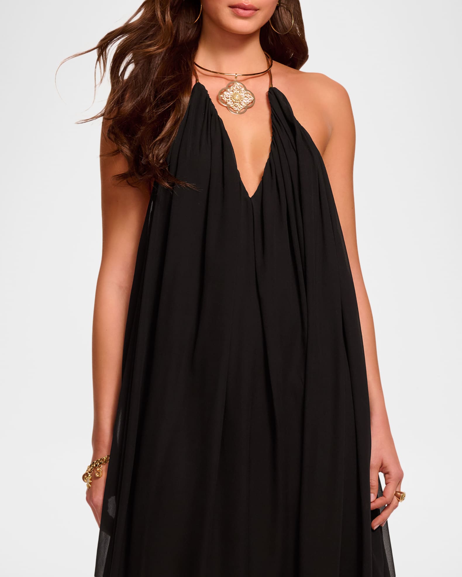 Ramy Brook Rainn Backless Silk Chiffon Trapeze Gown | Neiman Marcus