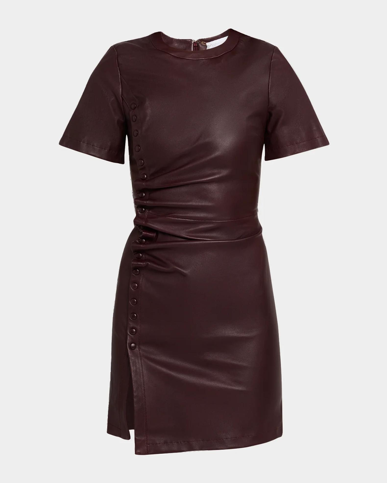 ruched leather dress Rabanne Short-Sleeve Mini Dress, Red Wine, Women's, 34 fallreport