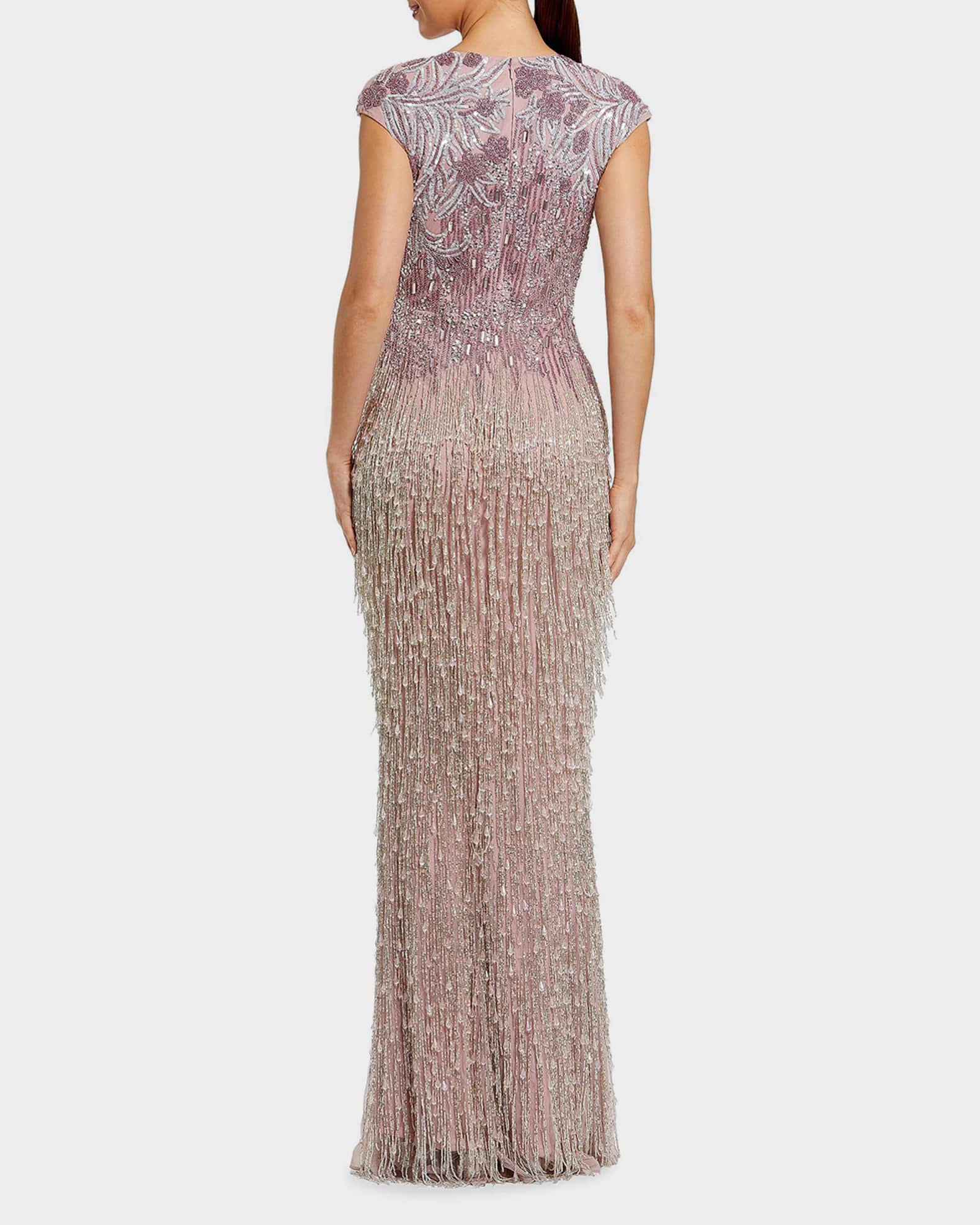 Mac Duggal Evening Embellished Mesh Cap-Sleeve Gown | Neiman Marcus