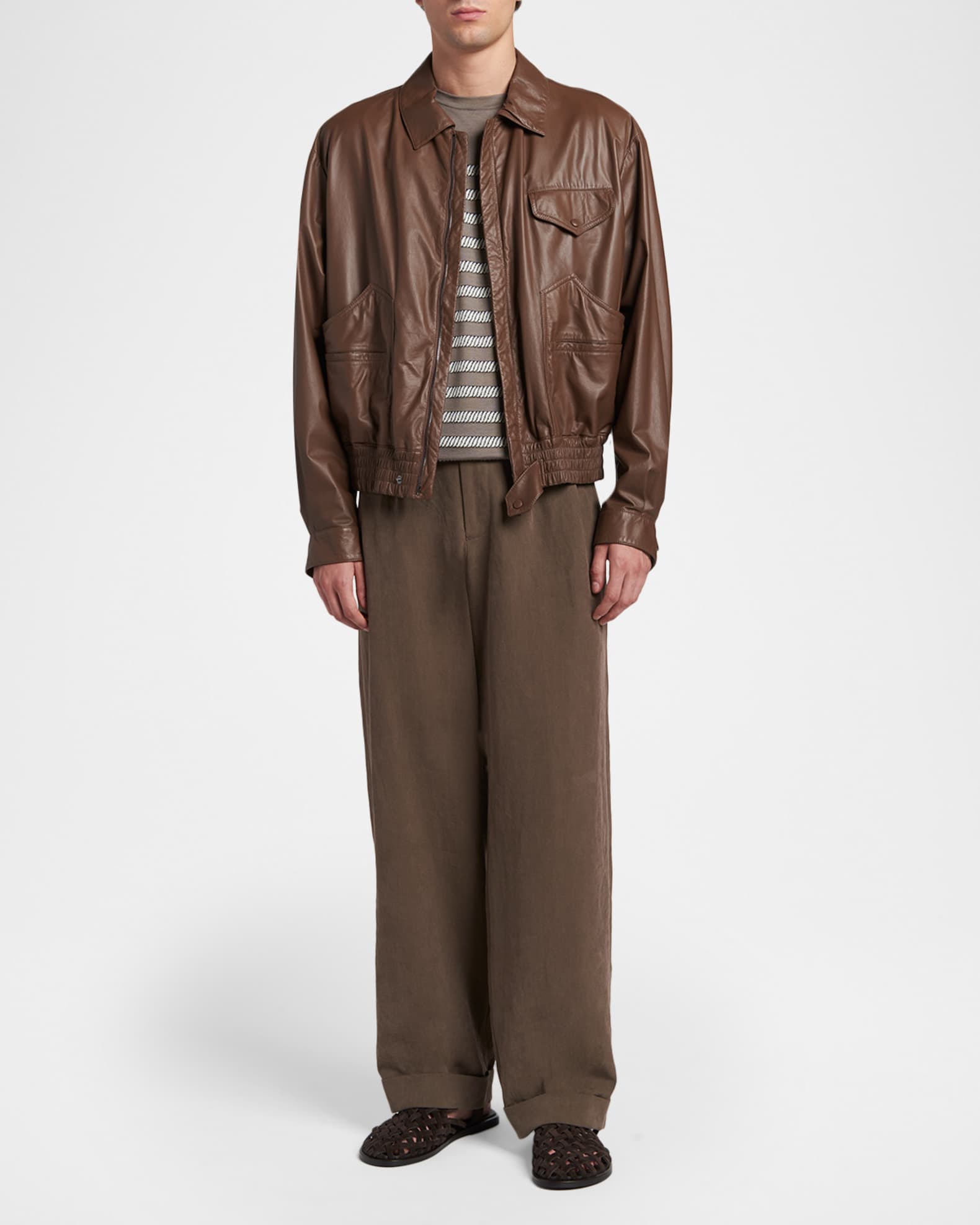 Giorgio Armani Men's Leather Full-Zip Blouson | Neiman Marcus