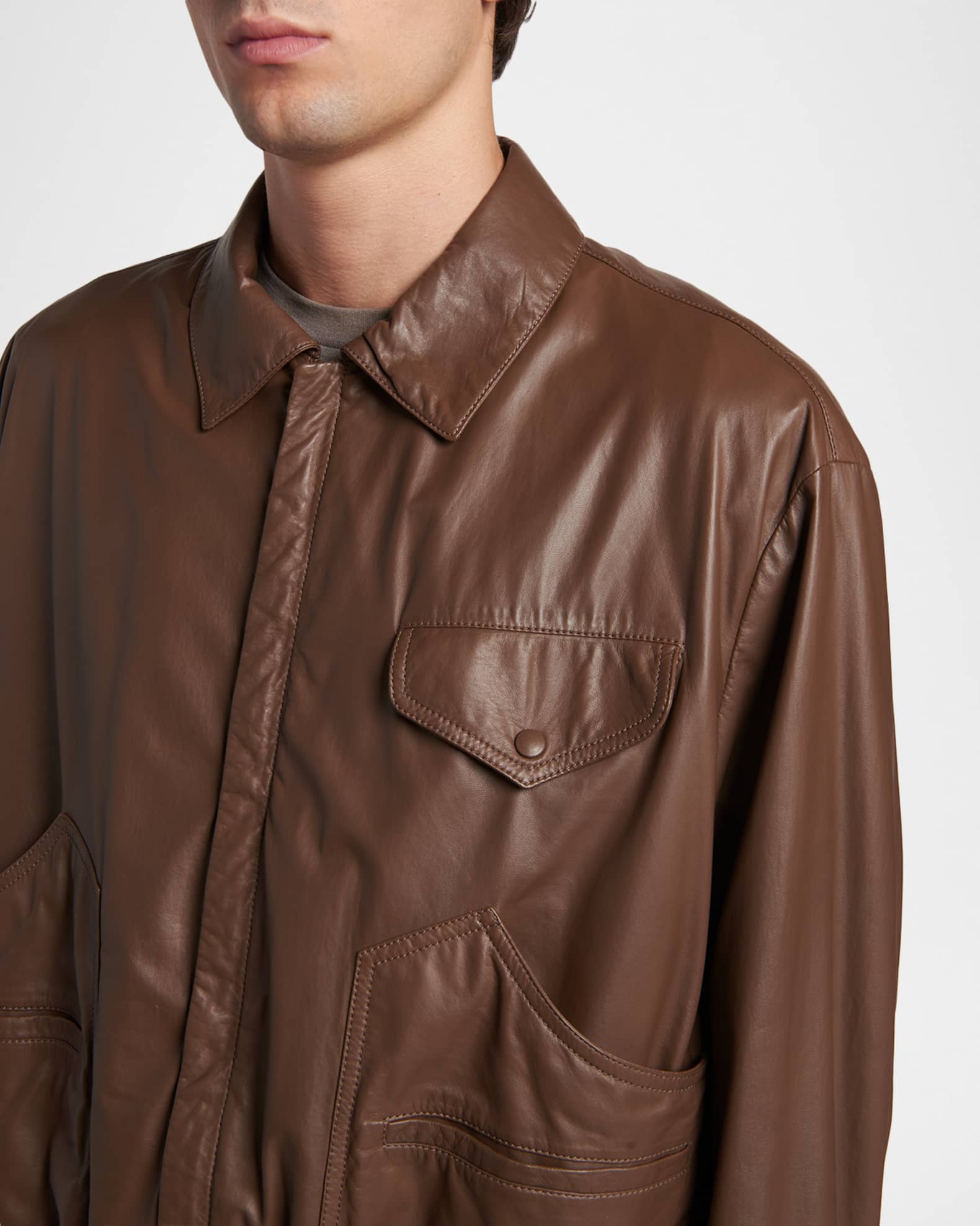 Giorgio Armani Men's Leather Full-Zip Blouson | Neiman Marcus