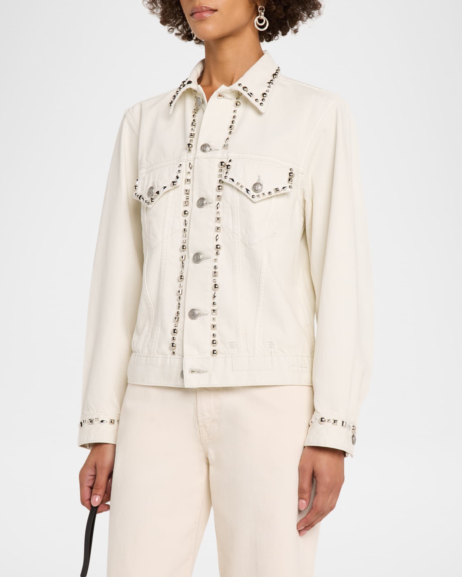 R13 Shrunken Studdded Denim Jacket | Neiman Marcus