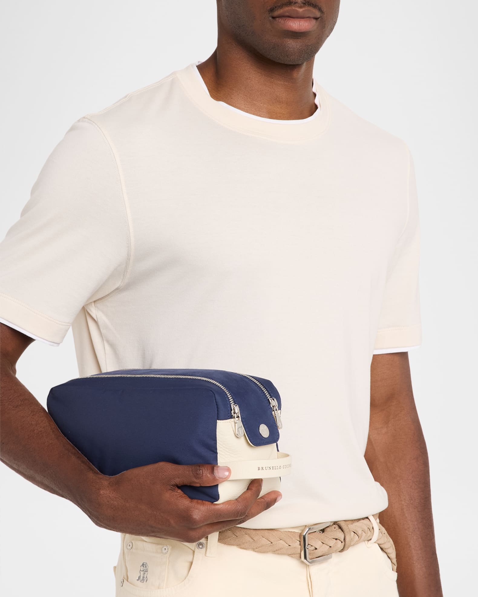 Brunello Cucinelli Men's Leather Double-Zip Toiletry Bag | Neiman