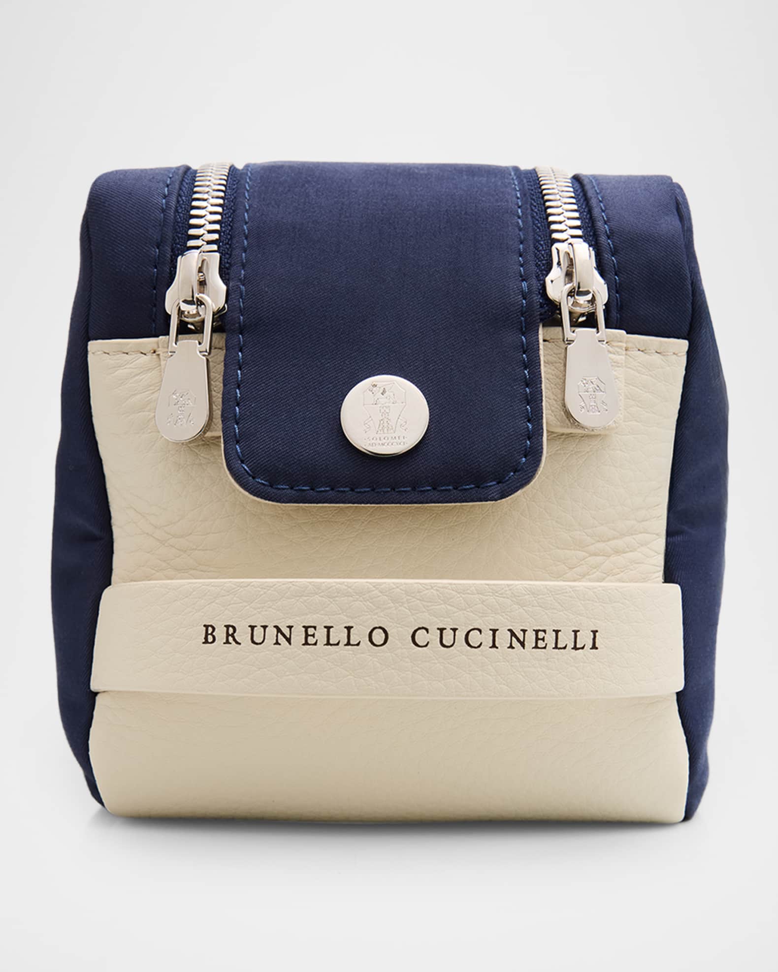 Brunello Cucinelli Men's Leather Double-Zip Toiletry Bag | Neiman