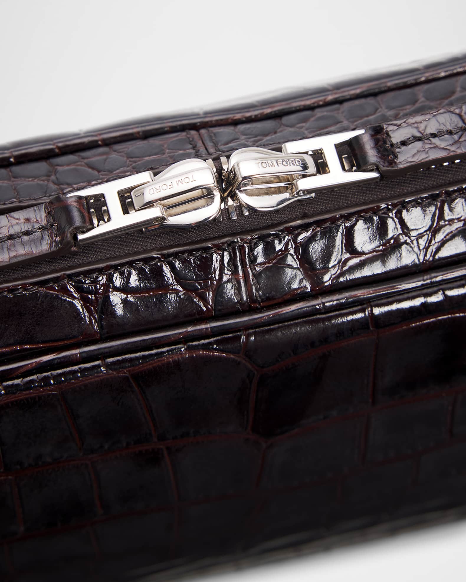TOM FORD Men's Croc-Effect Zip Pouch | Neiman Marcus