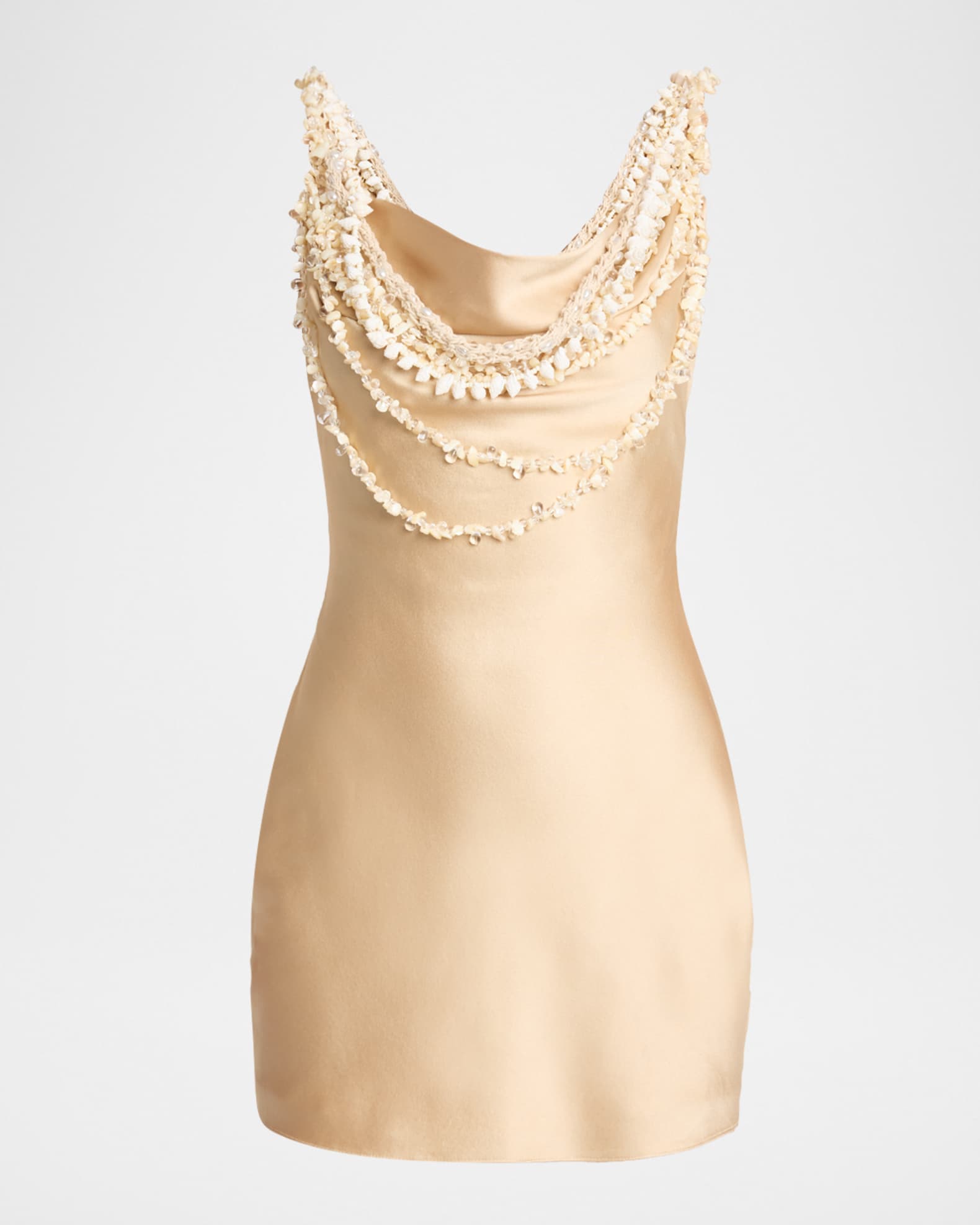 dress with gold shell Amisha Metallic Pleated Shell Cups Hollow Gold Pendant Strapless Drape Slit Maxi Dress