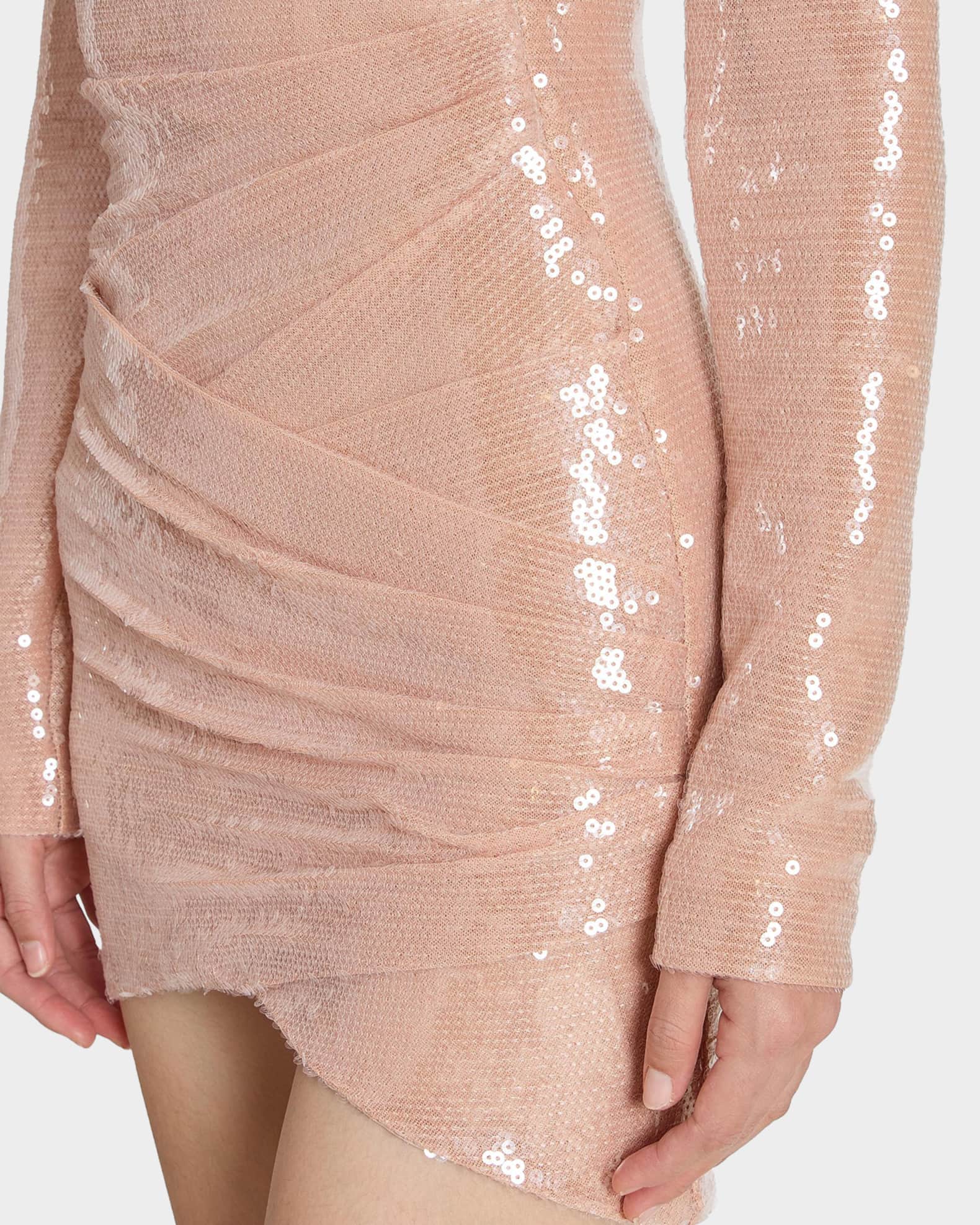 Balmain Sequined Long-Sleeve Draped Bodycon Mini Dress | Neiman Marcus