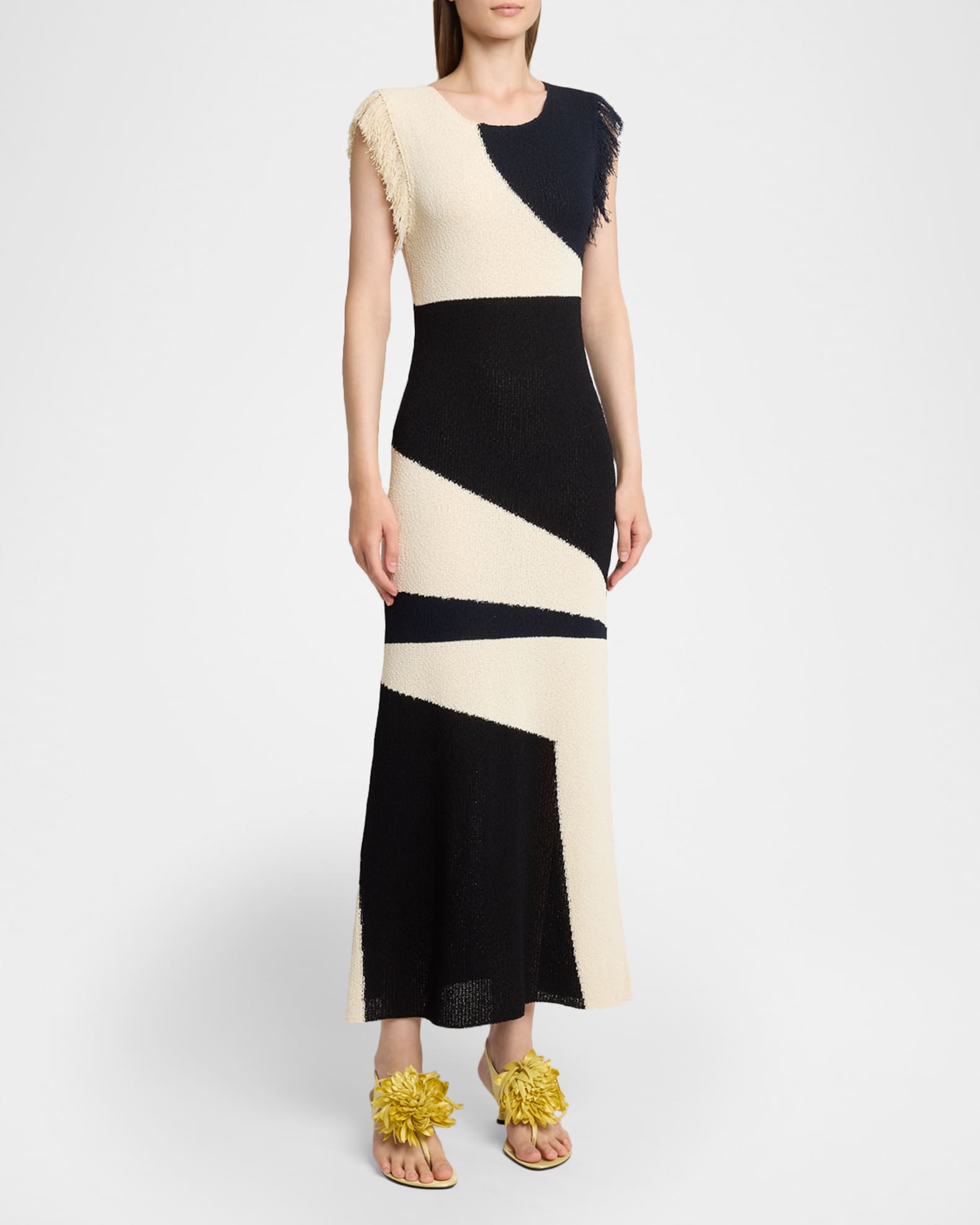 Proenza Schouler Saskia Intarsia Knit Fringe Trim Dress | Neiman