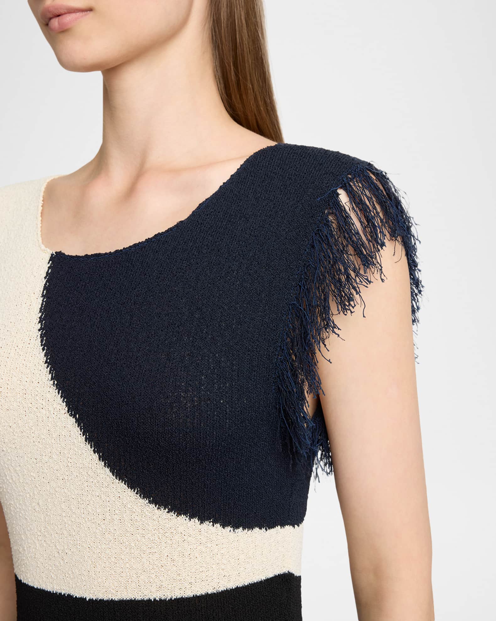 Proenza Schouler Saskia Intarsia Knit Fringe Trim Dress | Neiman