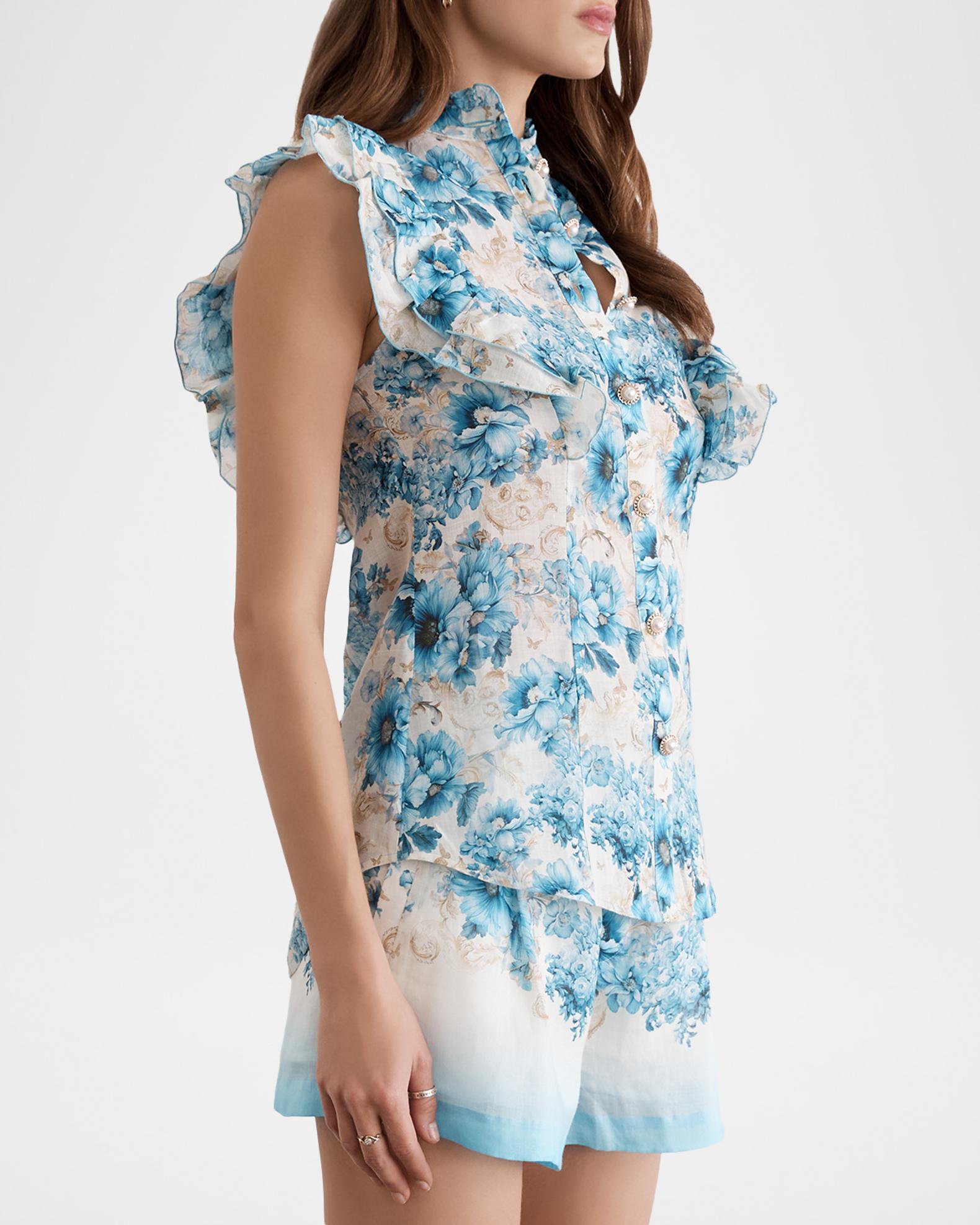 Aqua Blu Australia Aubrey Floral Ruffle Top | Neiman Marcus