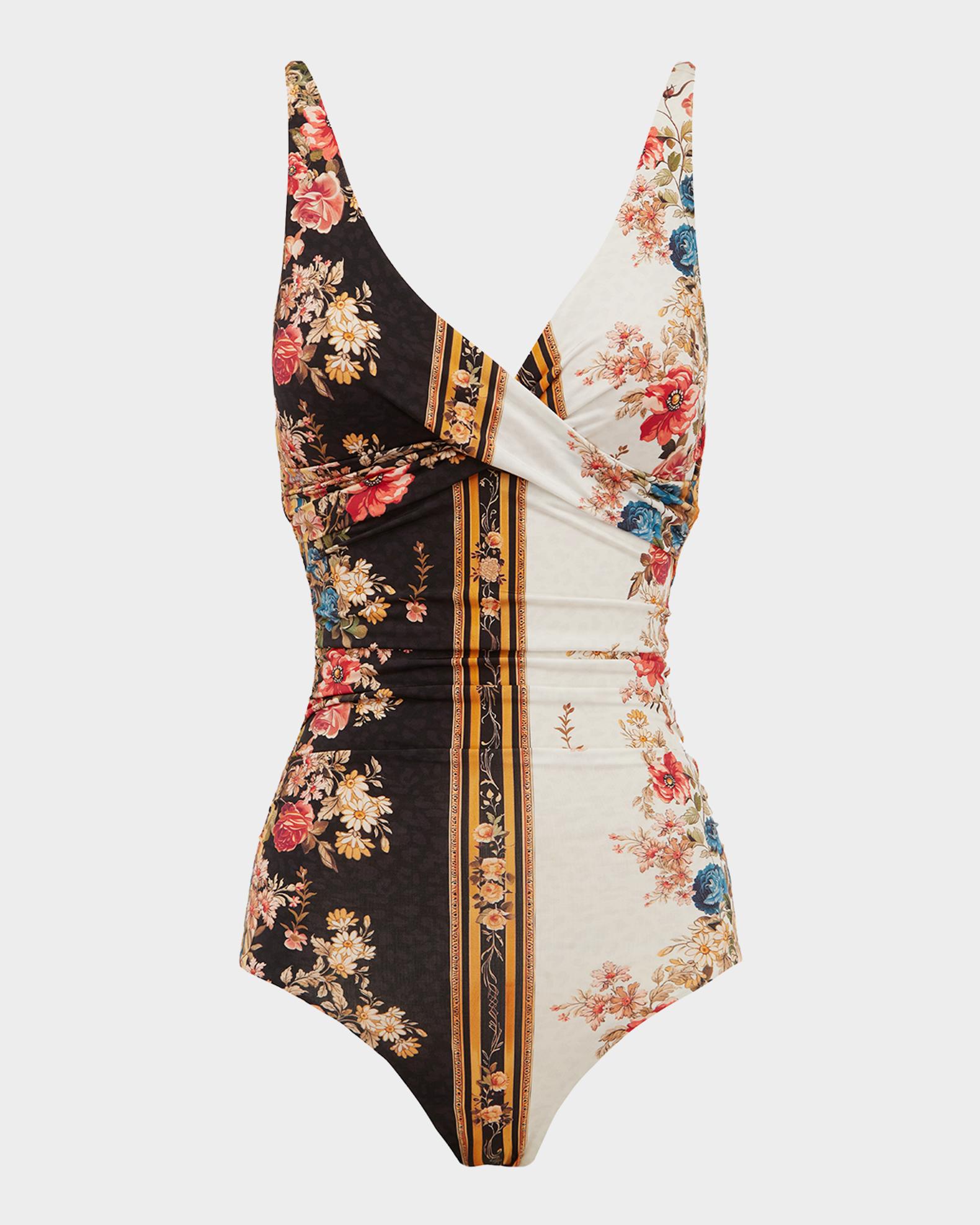 Aqua Blu Australia Eliana Floral Colorblock One-Piece Swimsuit | Neiman ...
