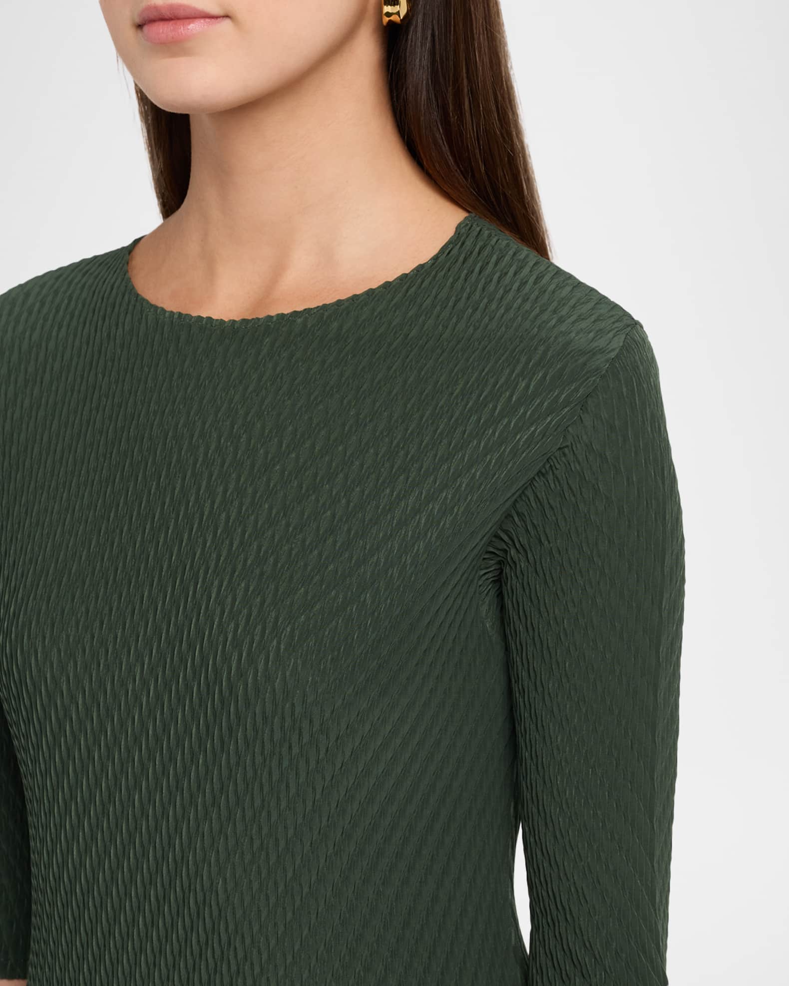 Issey Miyake Rhombus Pleated Elbow-Sleeve Top | Neiman Marcus