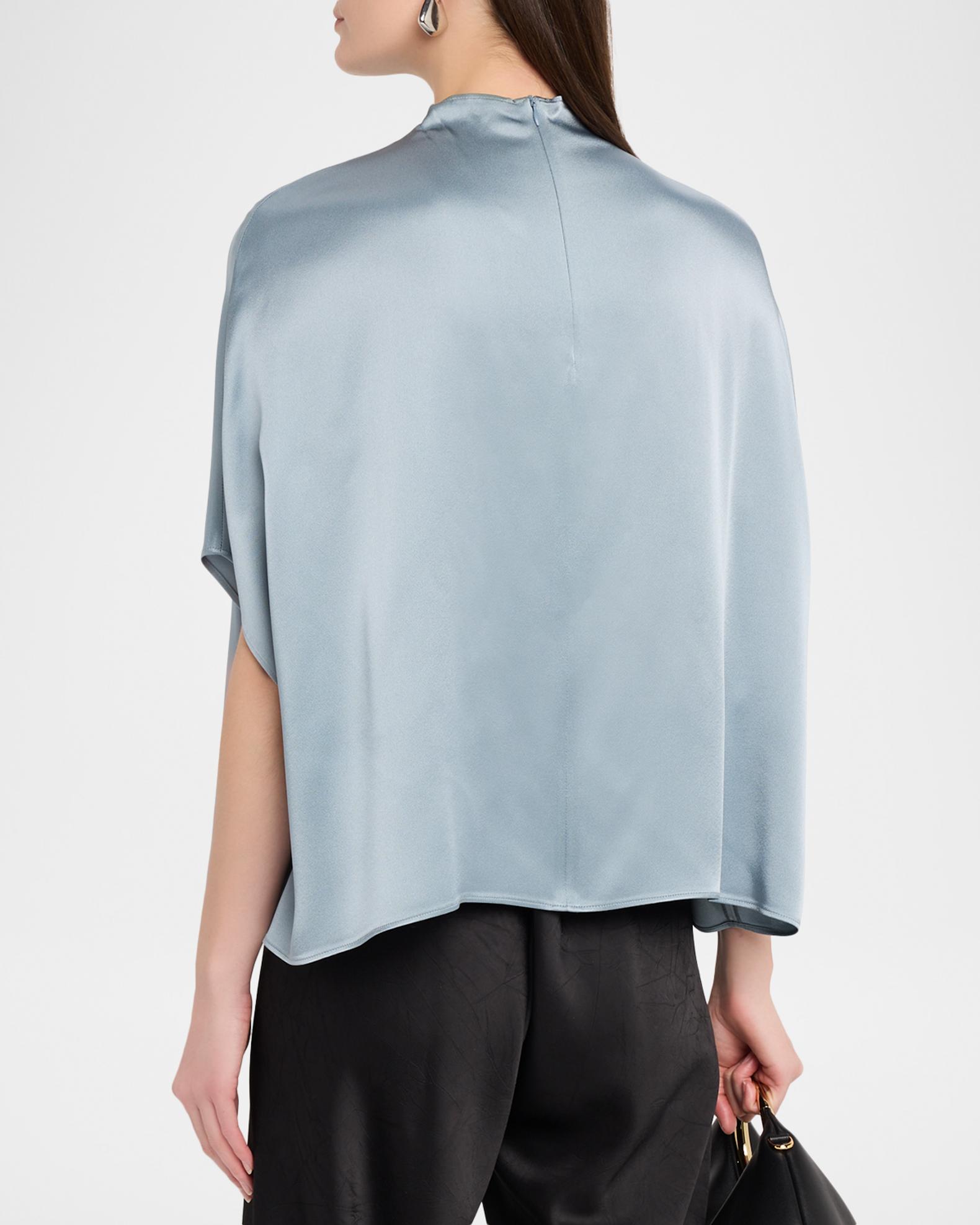 LAPOINTE Fluid Mock-Neck Satin Cape Tee | Neiman Marcus