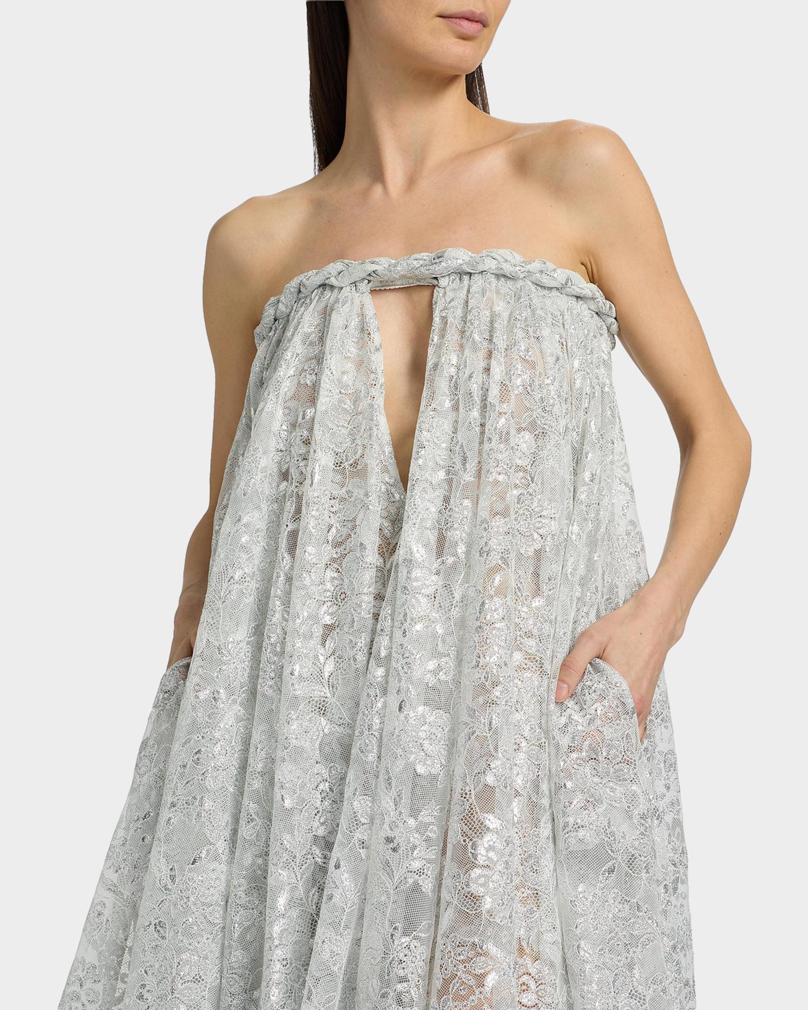 zimmermann silver dress Zimmermann Carousel Metallic Lace Strapless Dress