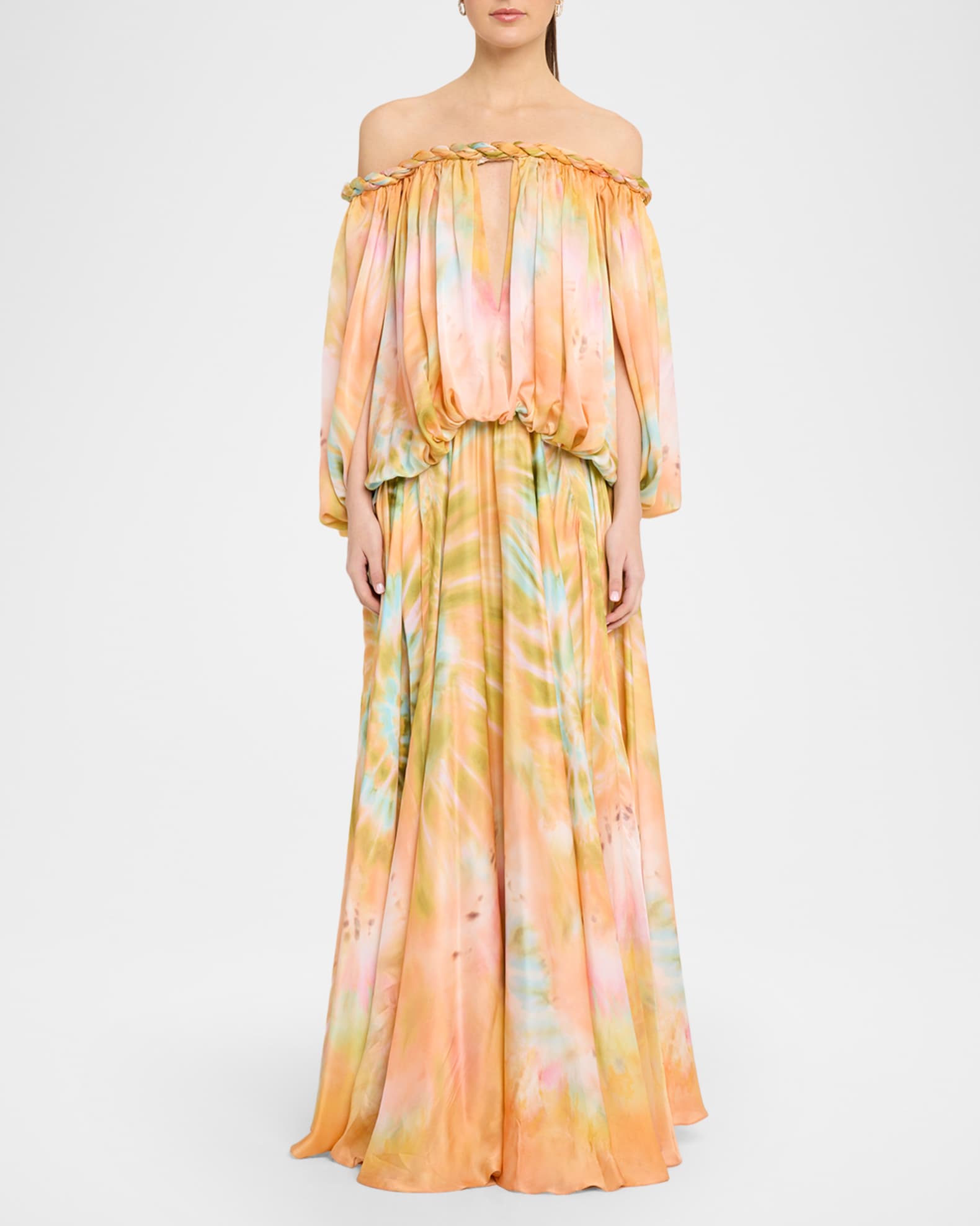 Zimmermann Women's Luna Twist Billow Off-The-Shoulder Gown - Coral Tie Dye - Size 6