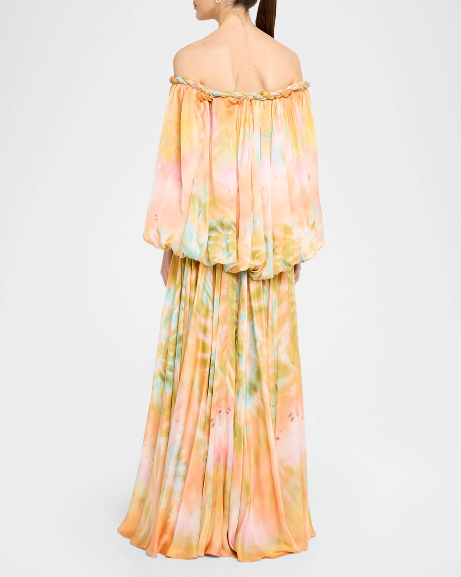 Zimmermann Women's Luna Twist Billow Off-The-Shoulder Gown - Coral Tie Dye - Size 6