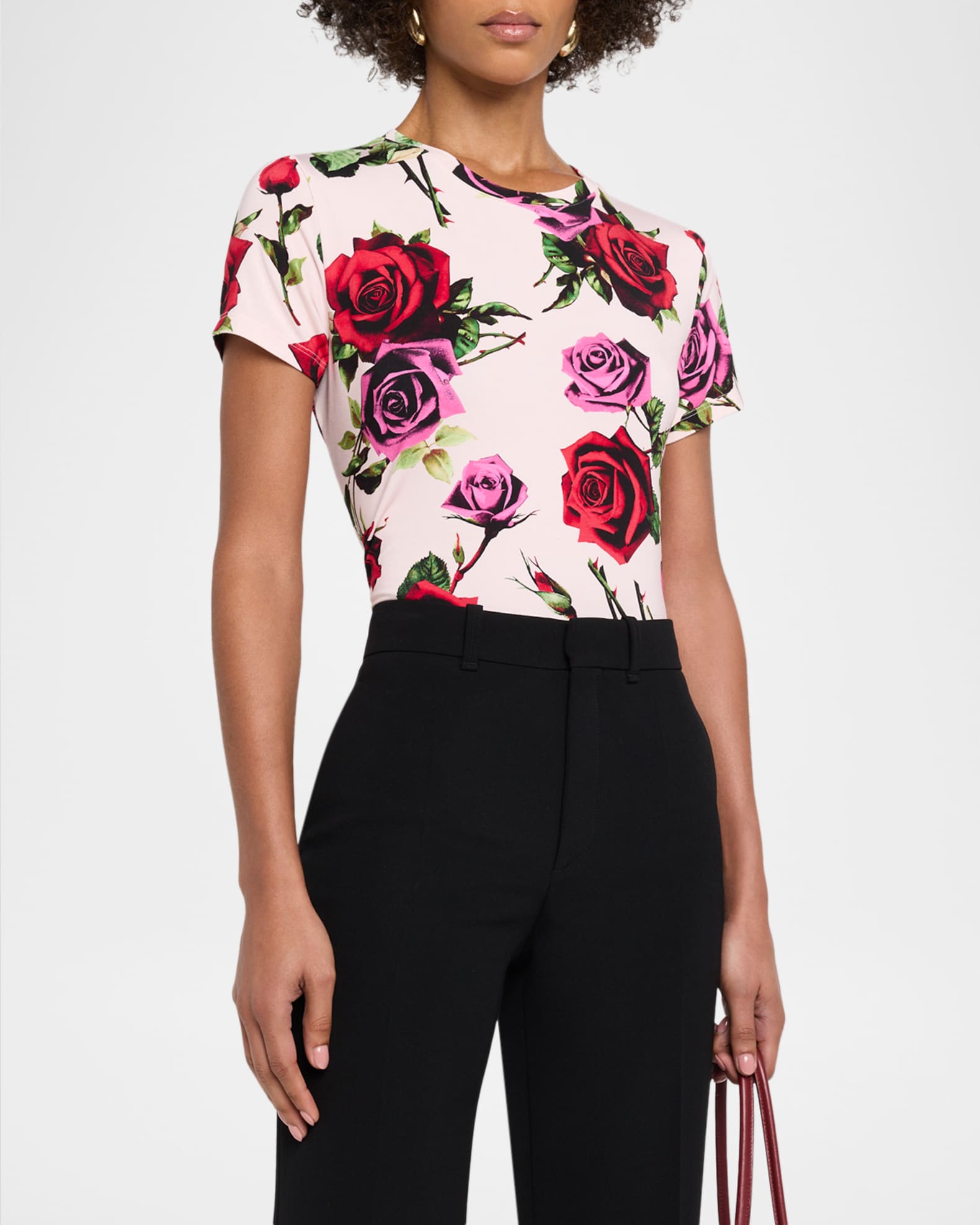 L'Agence Ressi Short-Sleeve Rose Tee | Neiman Marcus