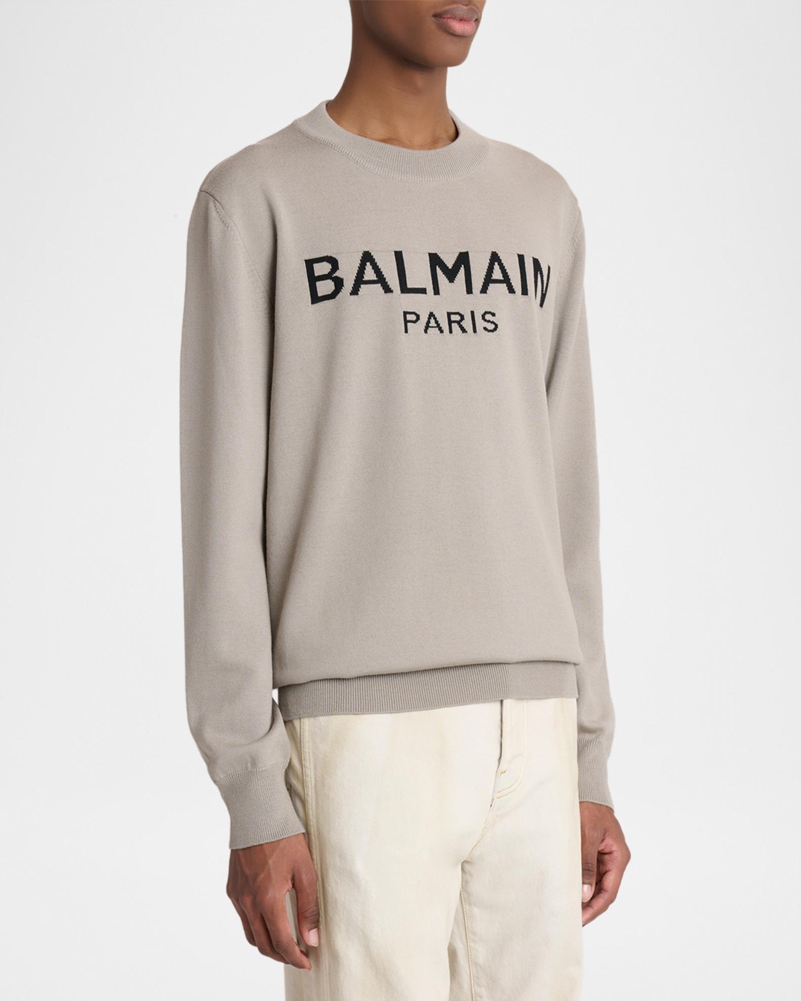 Balmain Men's Wool Intarsia Logo Crewneck Sweater | Neiman Marcus