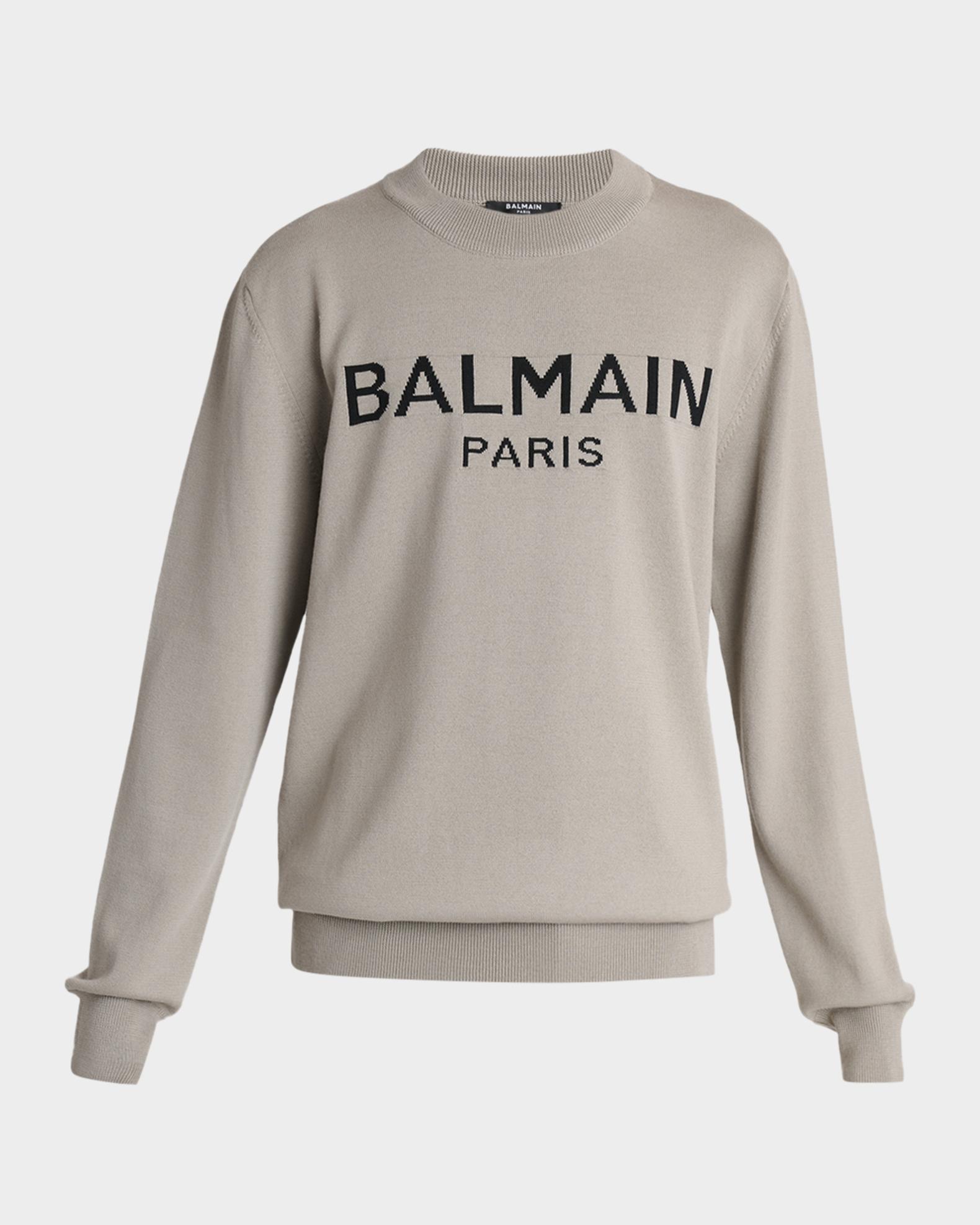 Balmain Men's Wool Intarsia Logo Crewneck Sweater | Neiman Marcus