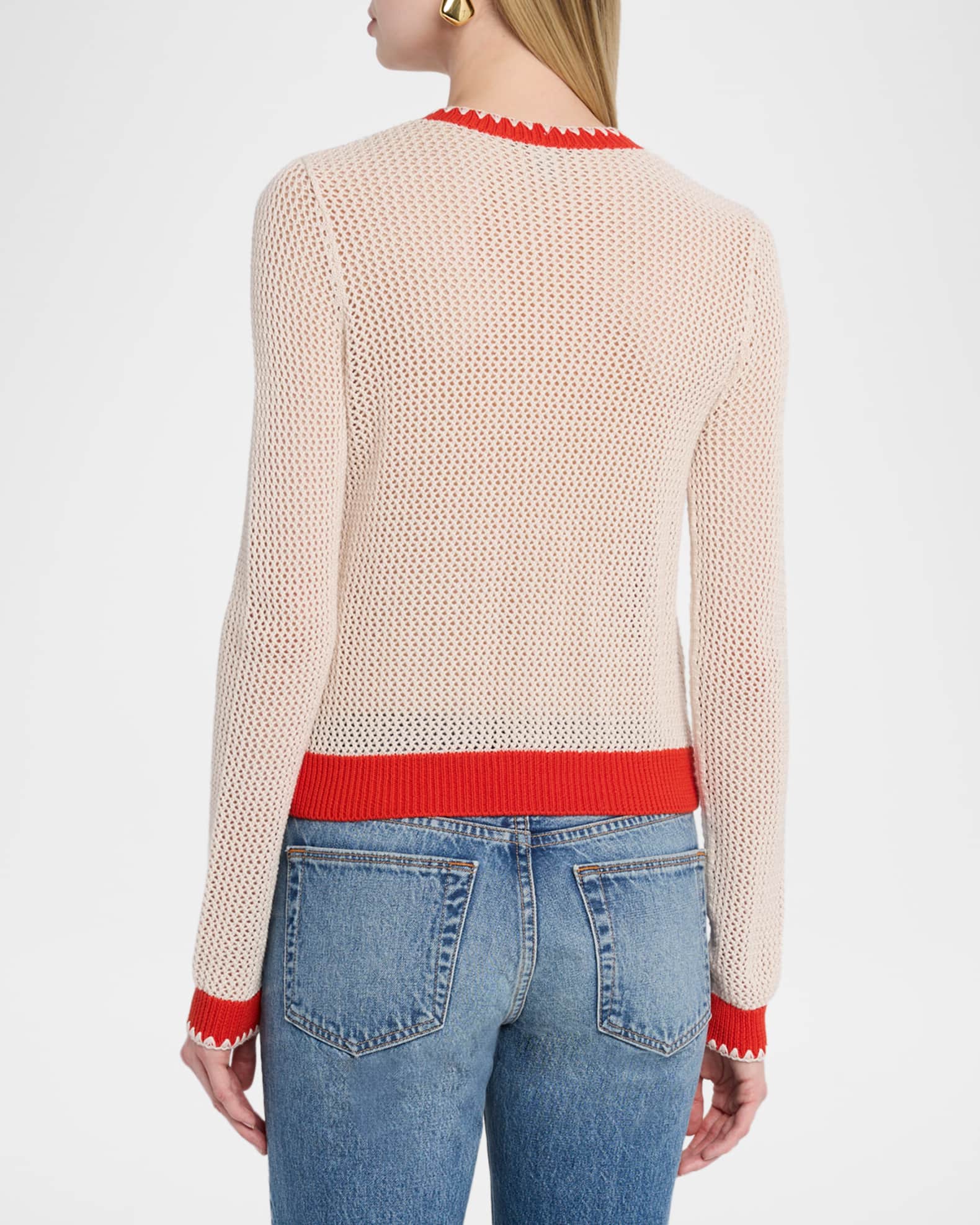 Autumn Cashmere Crab Intarsia Mesh-Knit Cardigan | Neiman Marcus