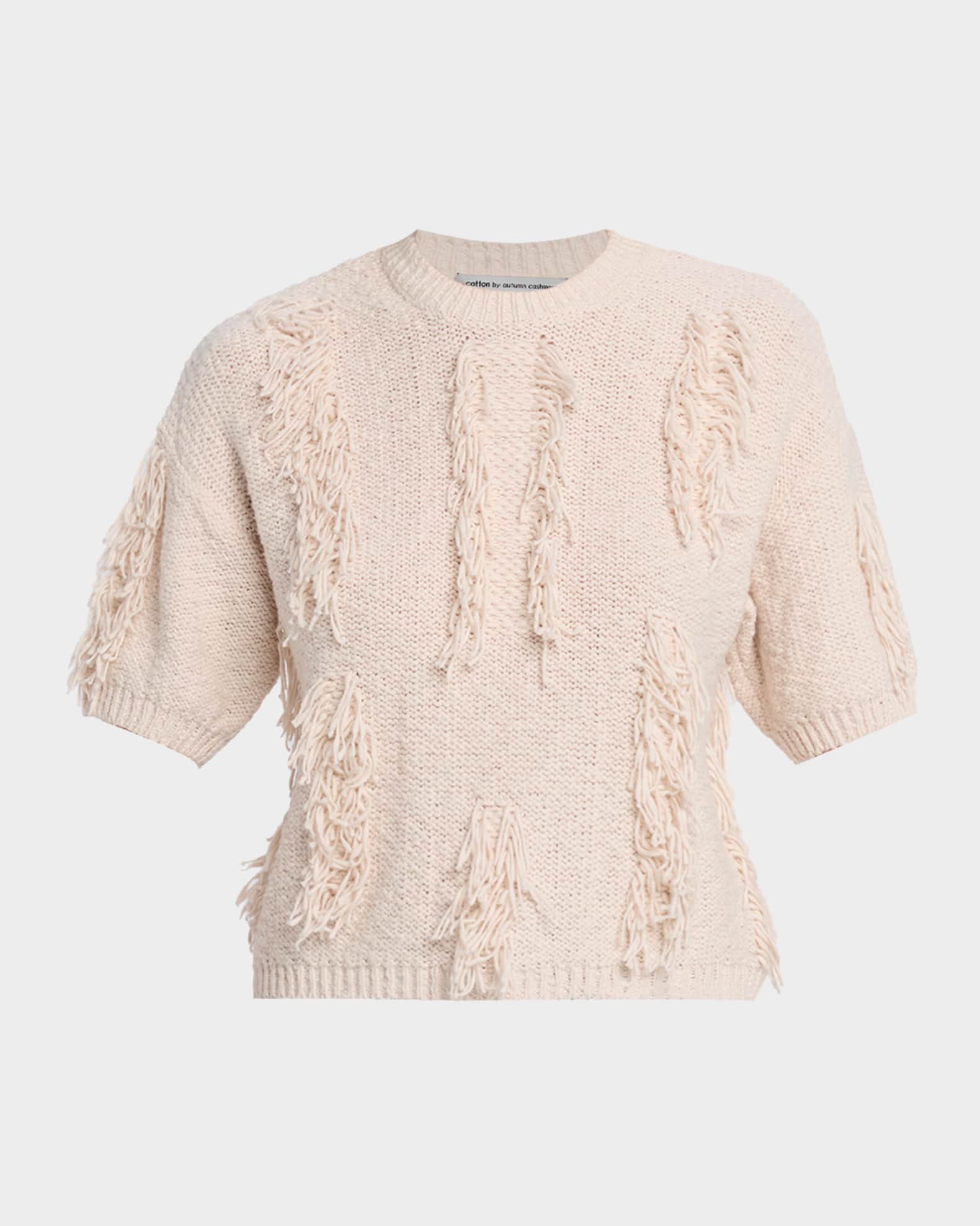 Autumn Cashmere Short-Sleeve Fringe Cotton Sweater | Neiman Marcus