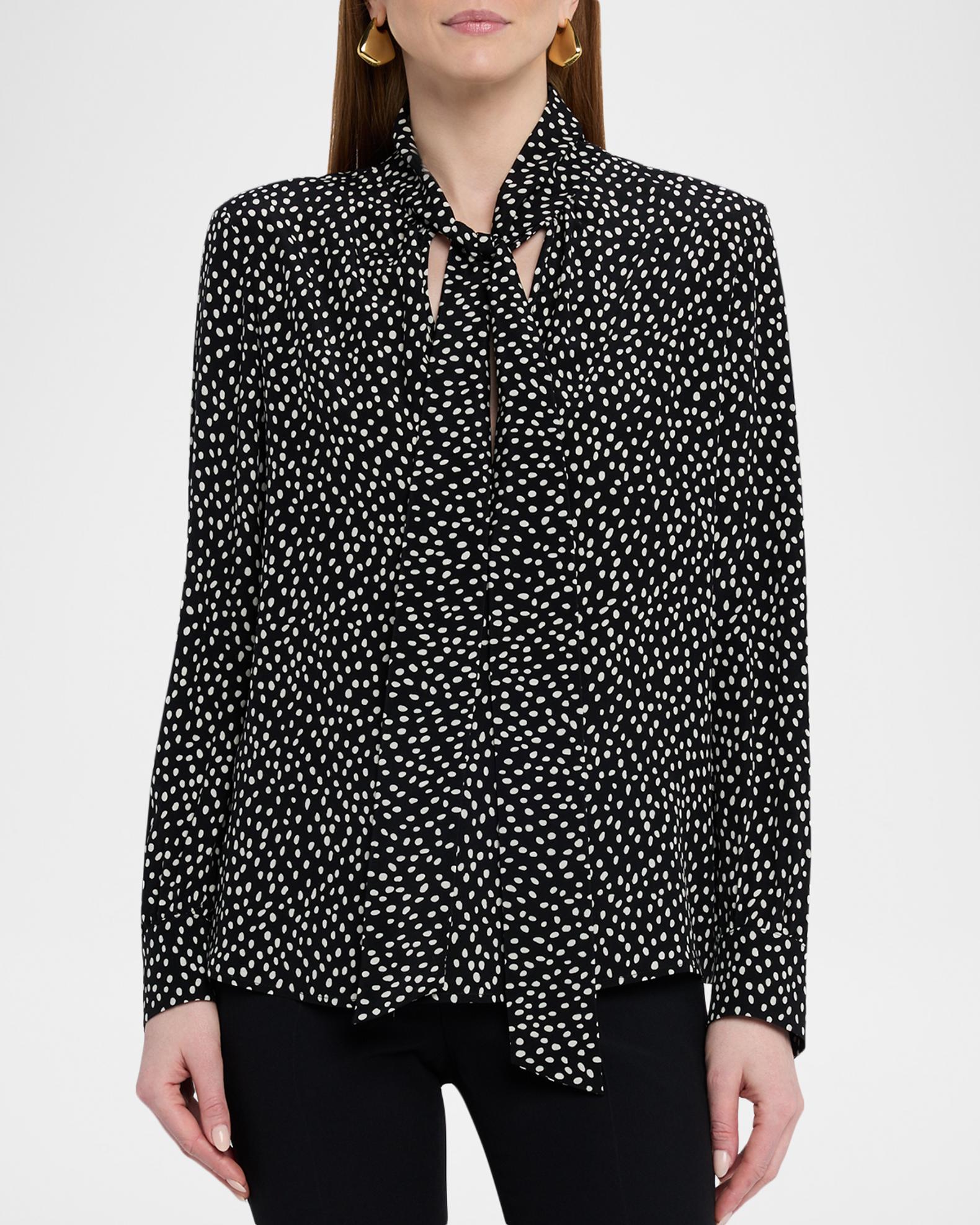 Nili Lotan Janese Dot-Print Silk Neck-Tie Blouse | Neiman Marcus