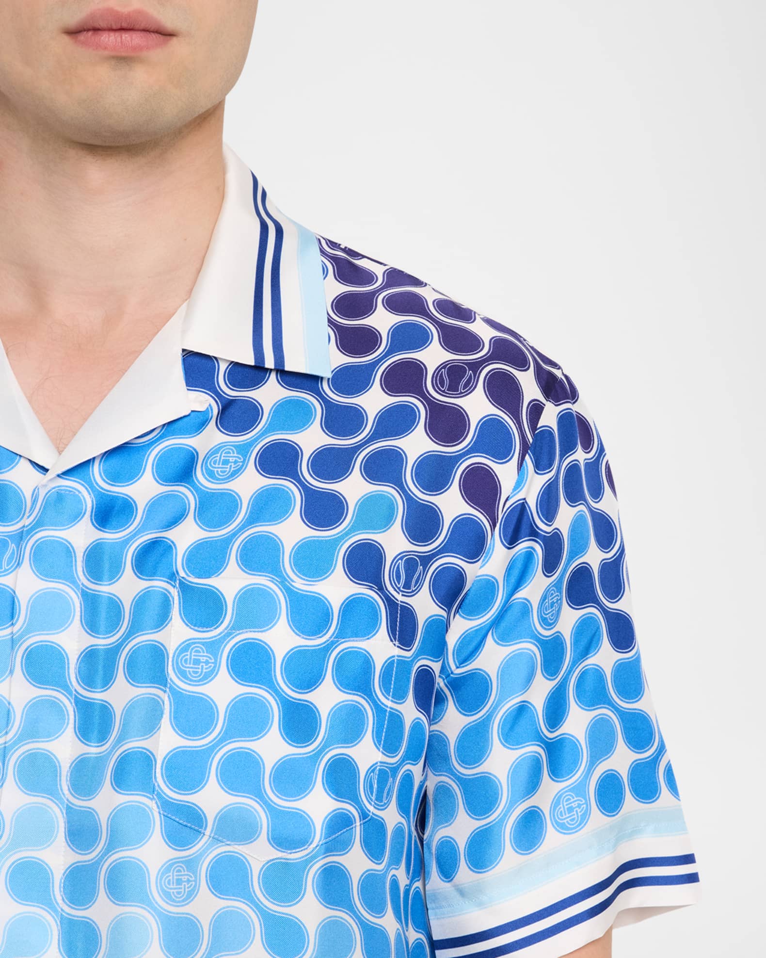 CASABLANCA 長袖シャツ 都市風景プリント CASABLANCA Men's Silk Gradient Tennis Tile Short-Sleeve Shirt