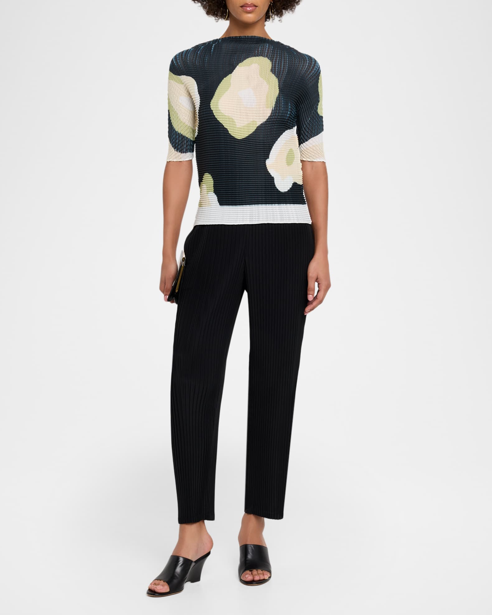 Issey Miyake Verve Pleats Elbow-Sleeve Top | Neiman Marcus
