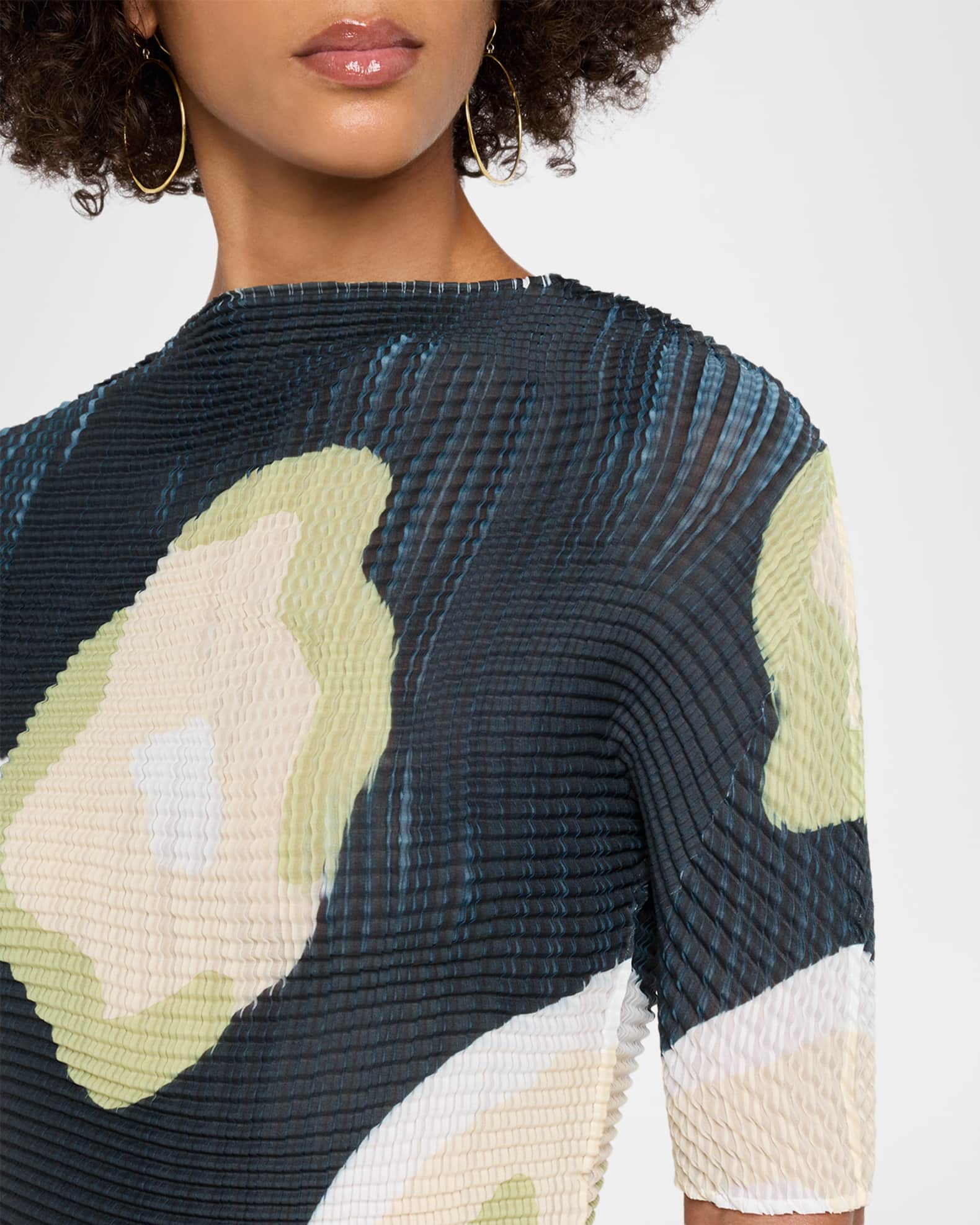 Issey Miyake Verve Pleats Elbow-Sleeve Top | Neiman Marcus