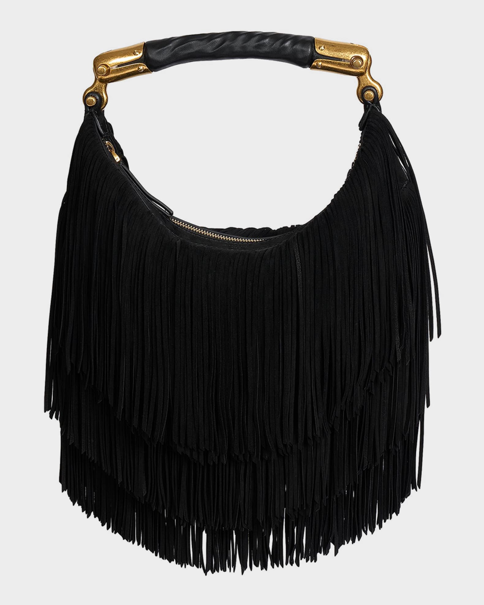 Balmain Ebene Suede Fringe Hobo Bag | Neiman Marcus