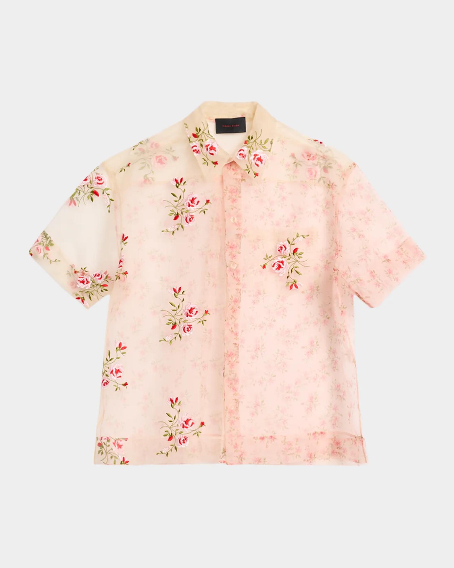 e クラネSHEER FLOWER SHORT SLEEVE SHIRTS Simone Rocha Sheer Floral Embroidered Short-Sleeve Shirt | Neiman