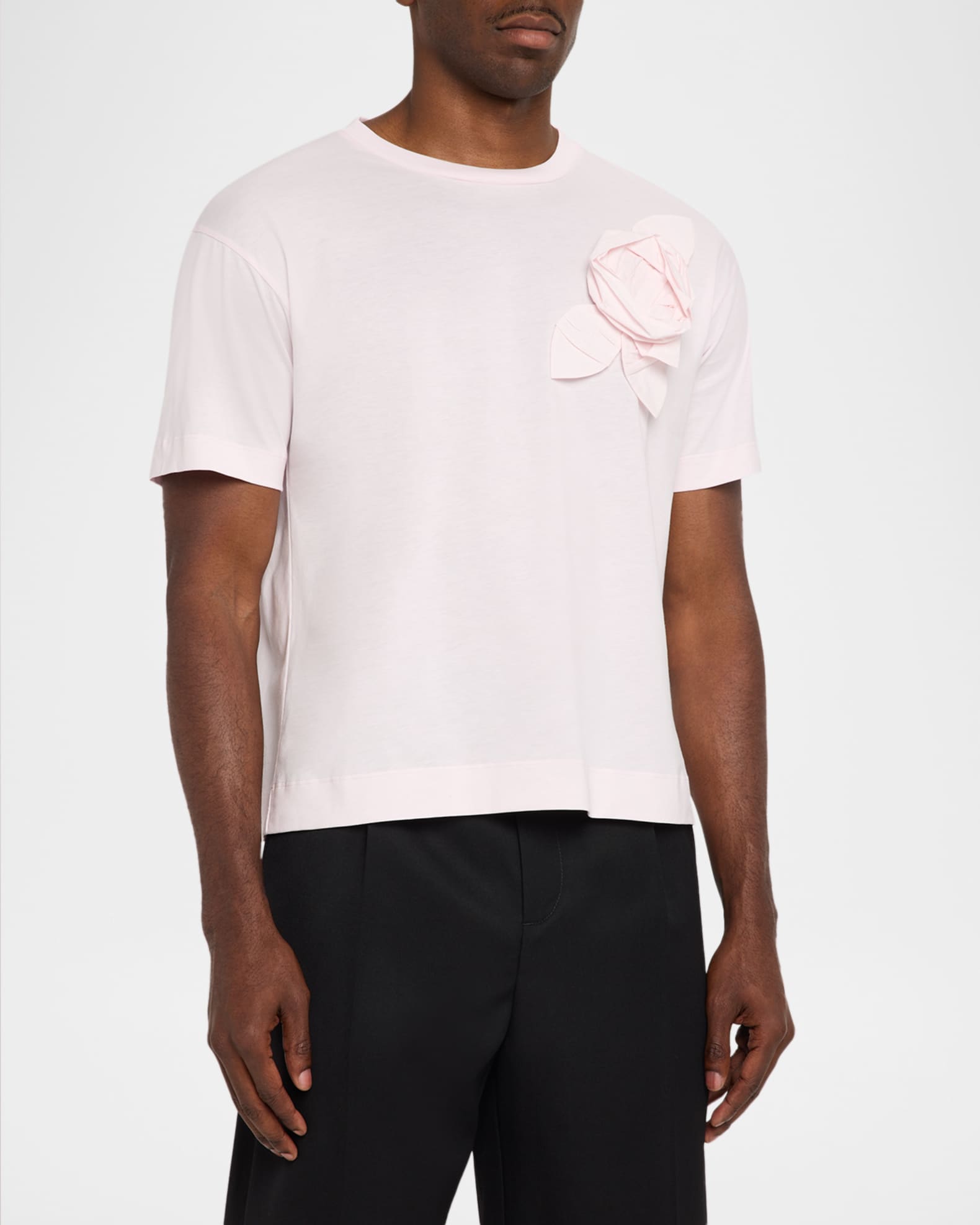 Simone Rocha Men's Floral Applique Cotton Crewneck T-Shirt