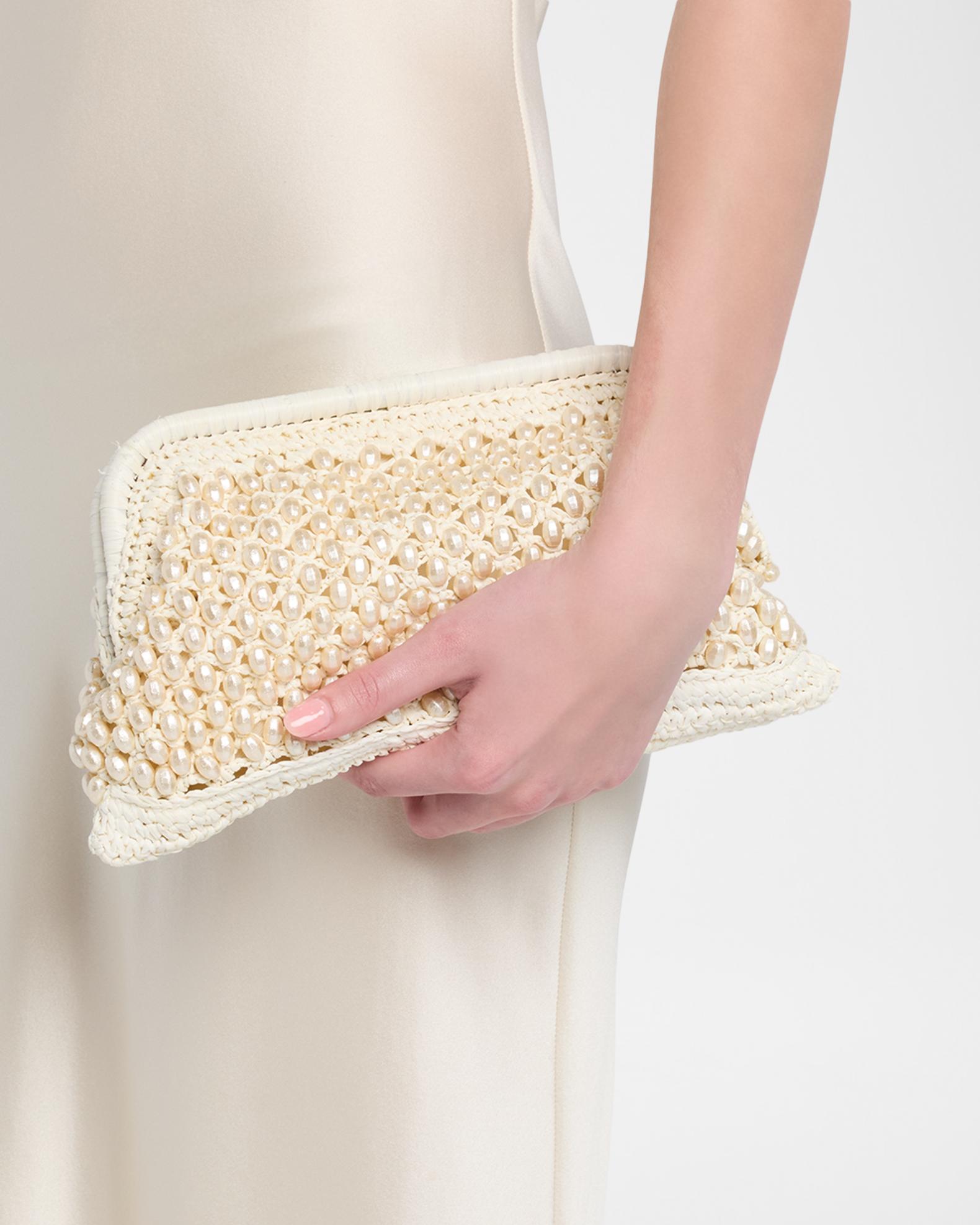 BTB Los Angeles Perola Pearly Beaded Raffia Clutch Bag | Neiman Marcus
