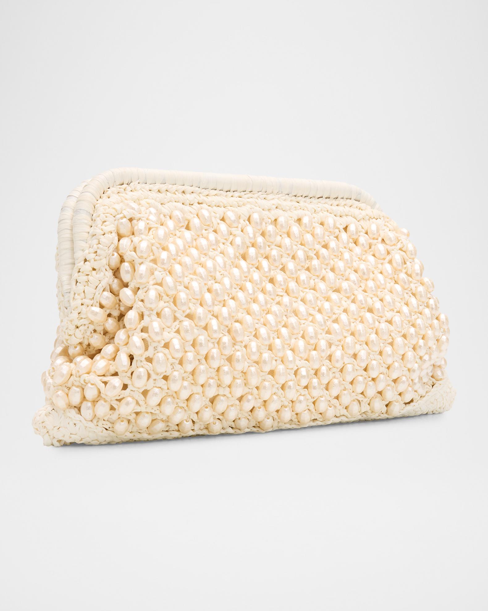 BTB Los Angeles Perola Pearly Beaded Raffia Clutch Bag | Neiman Marcus