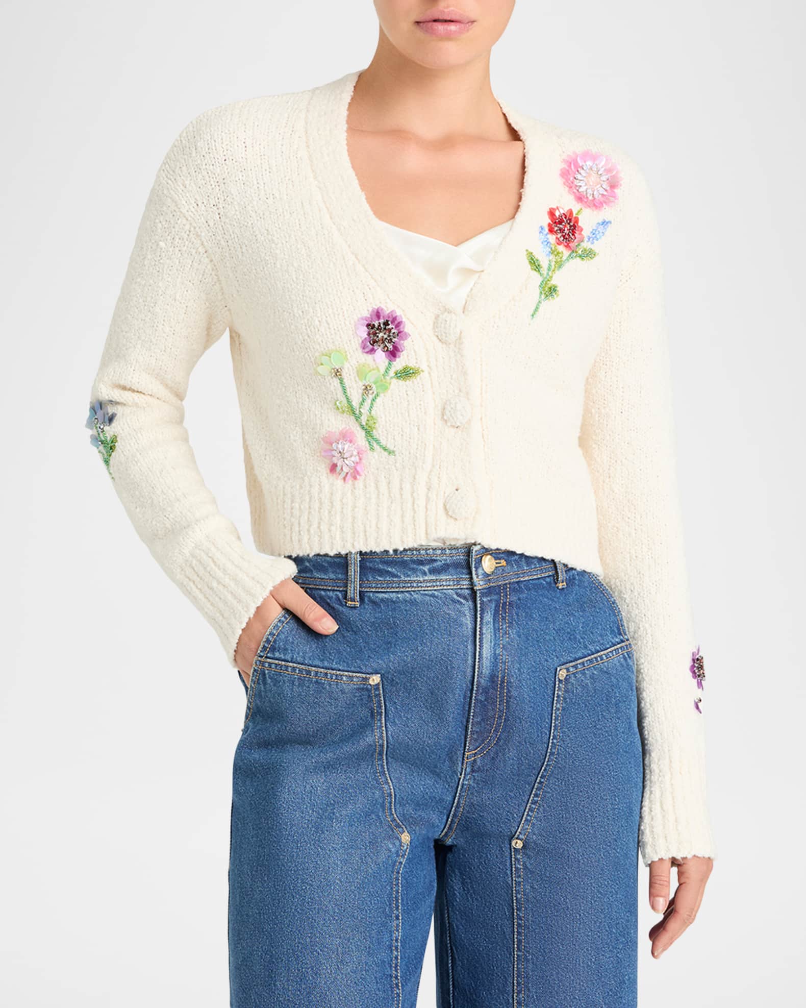 サラ・アン・ソーダー 刺繍 1776年 Cinq a Sept Solene Floral Embellished Cardigan | Neiman Marcus