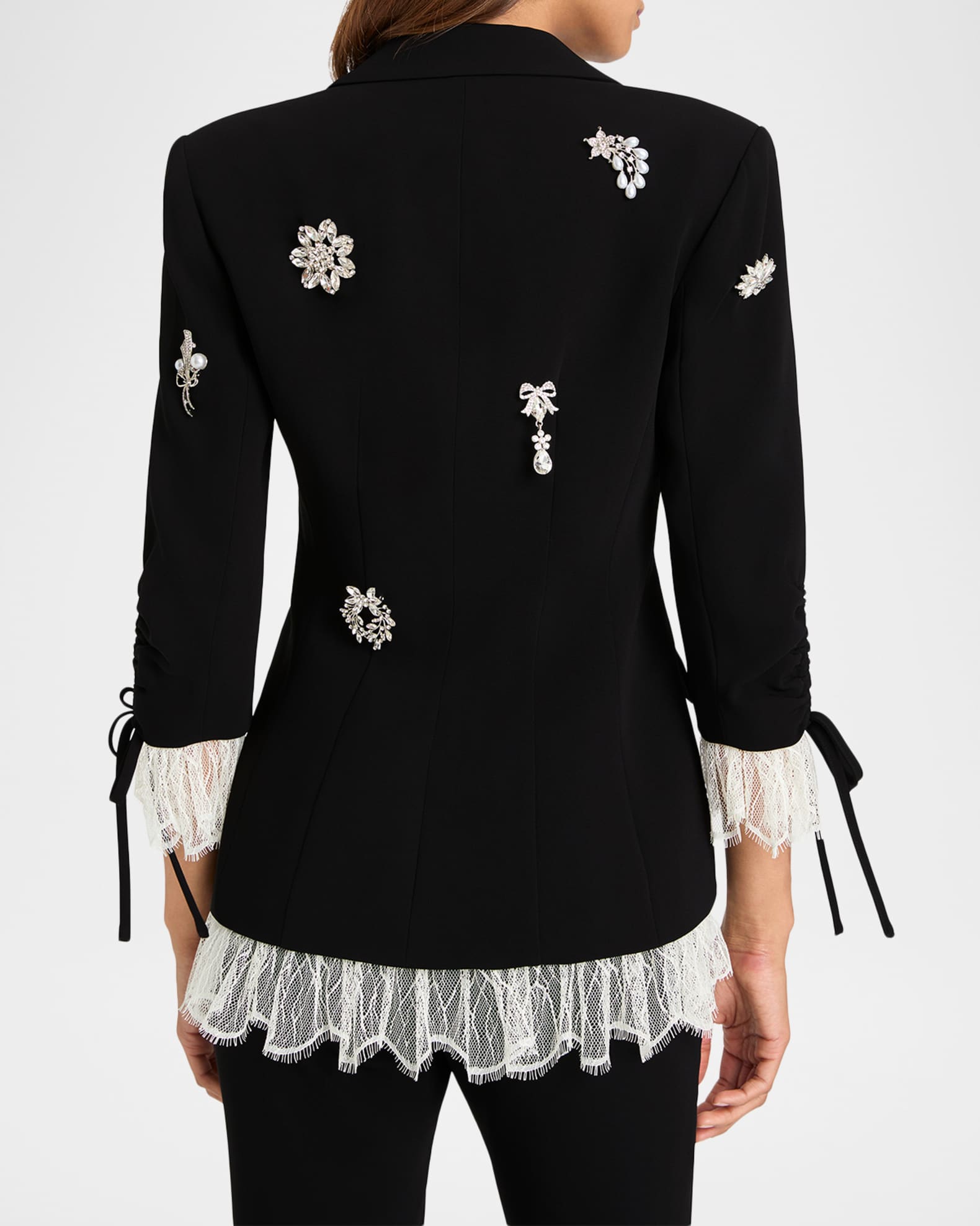 Cinq a Sept Roxie Crystal Brooch Blazer with Lace Trim | Neiman Marcus