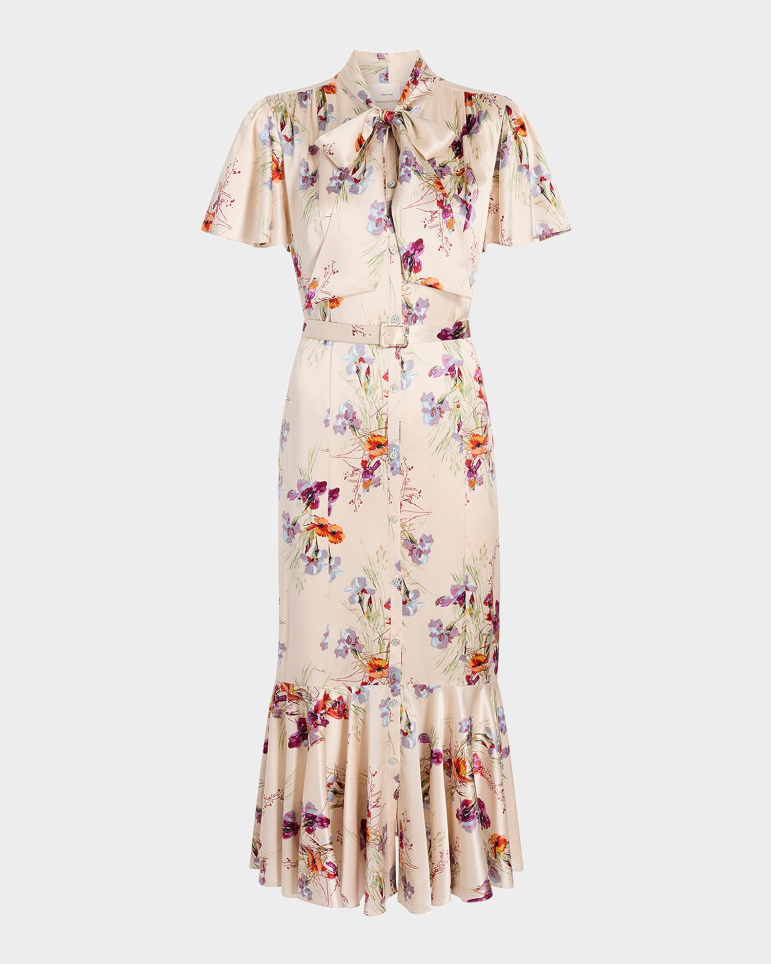 codi satin floral midi dress Cecily Cream & Black Floral Satin Midi Dress M