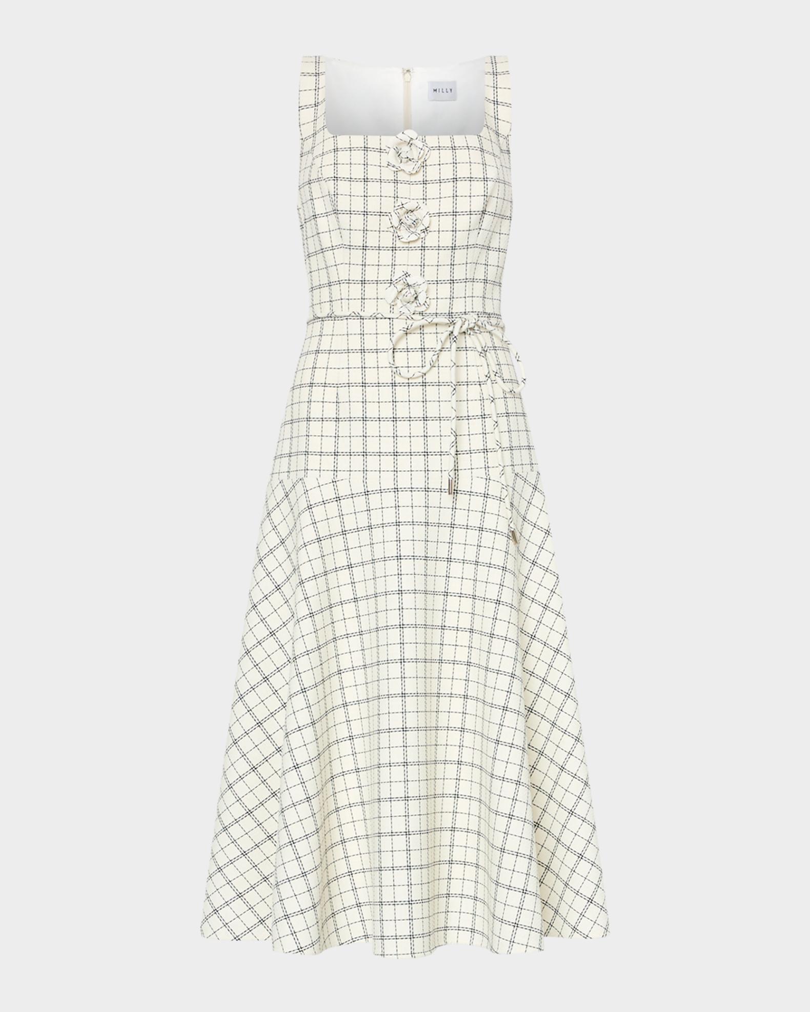 Milly Mira Floral Appliqué Plaid Midi Dress | Neiman Marcus