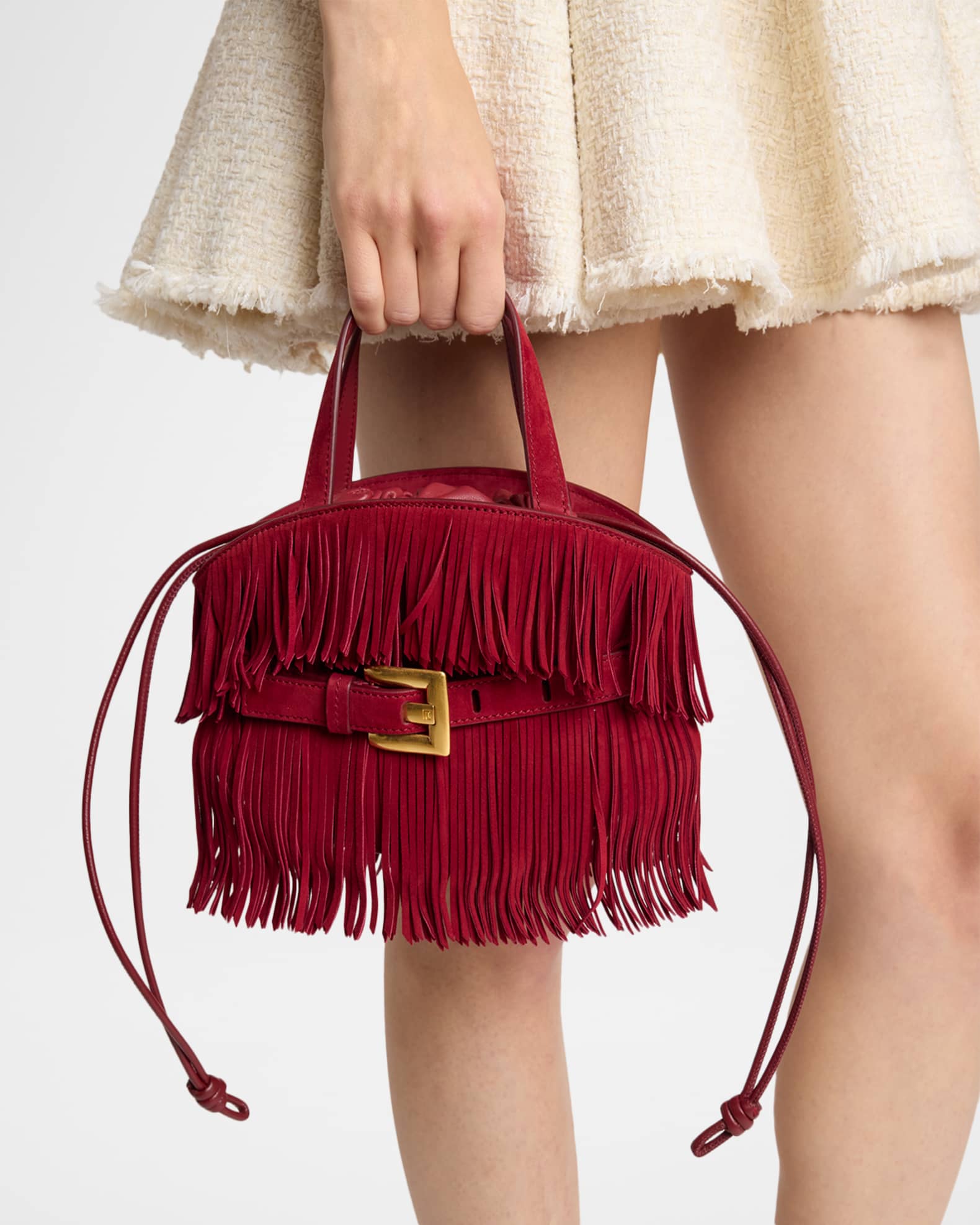 Balmain Shuffle Mini Fringe Suede Top-Handle Bag | Neiman Marcus