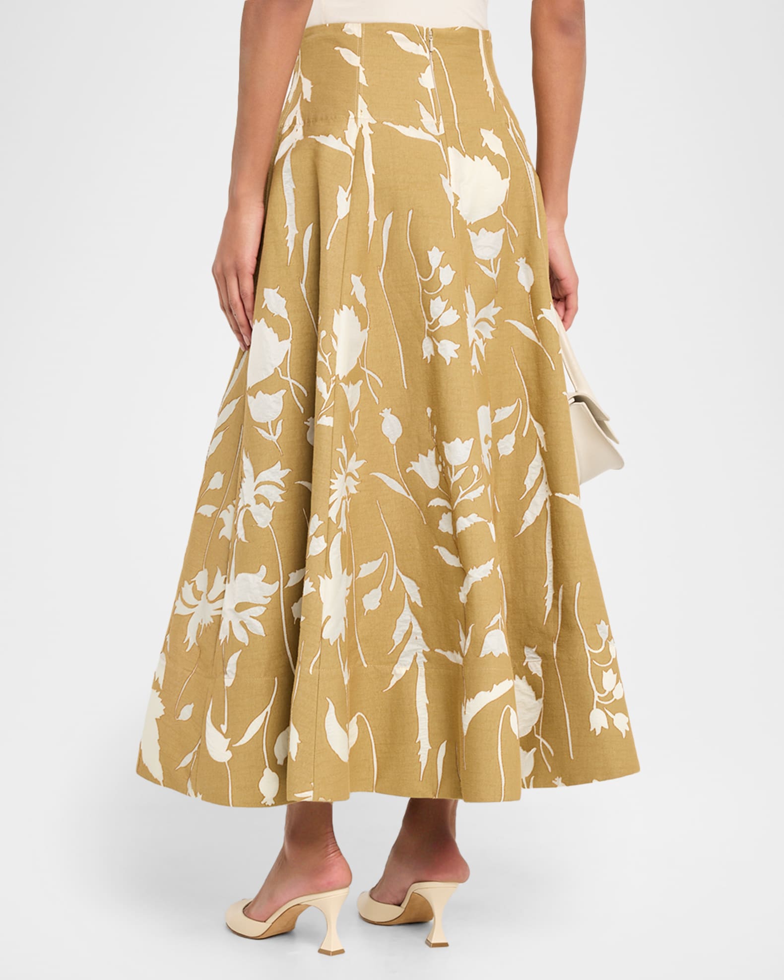 Lela Rose Sheer Floral Jacquard Fit-And-Flare Midi Skirt | Neiman