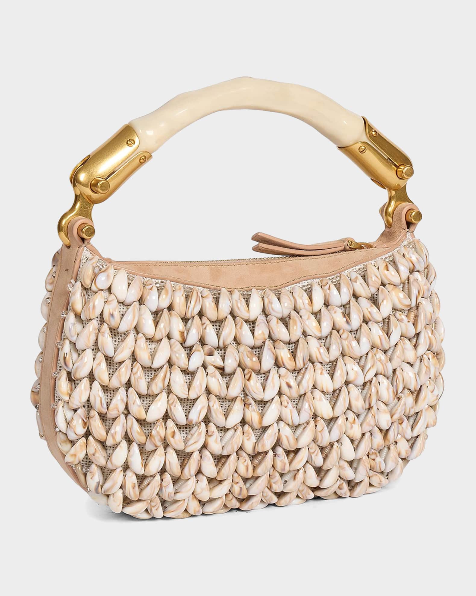 Balmain Ebene Mini Top-Handle Bag in Suede and Shells | Neiman Marcus